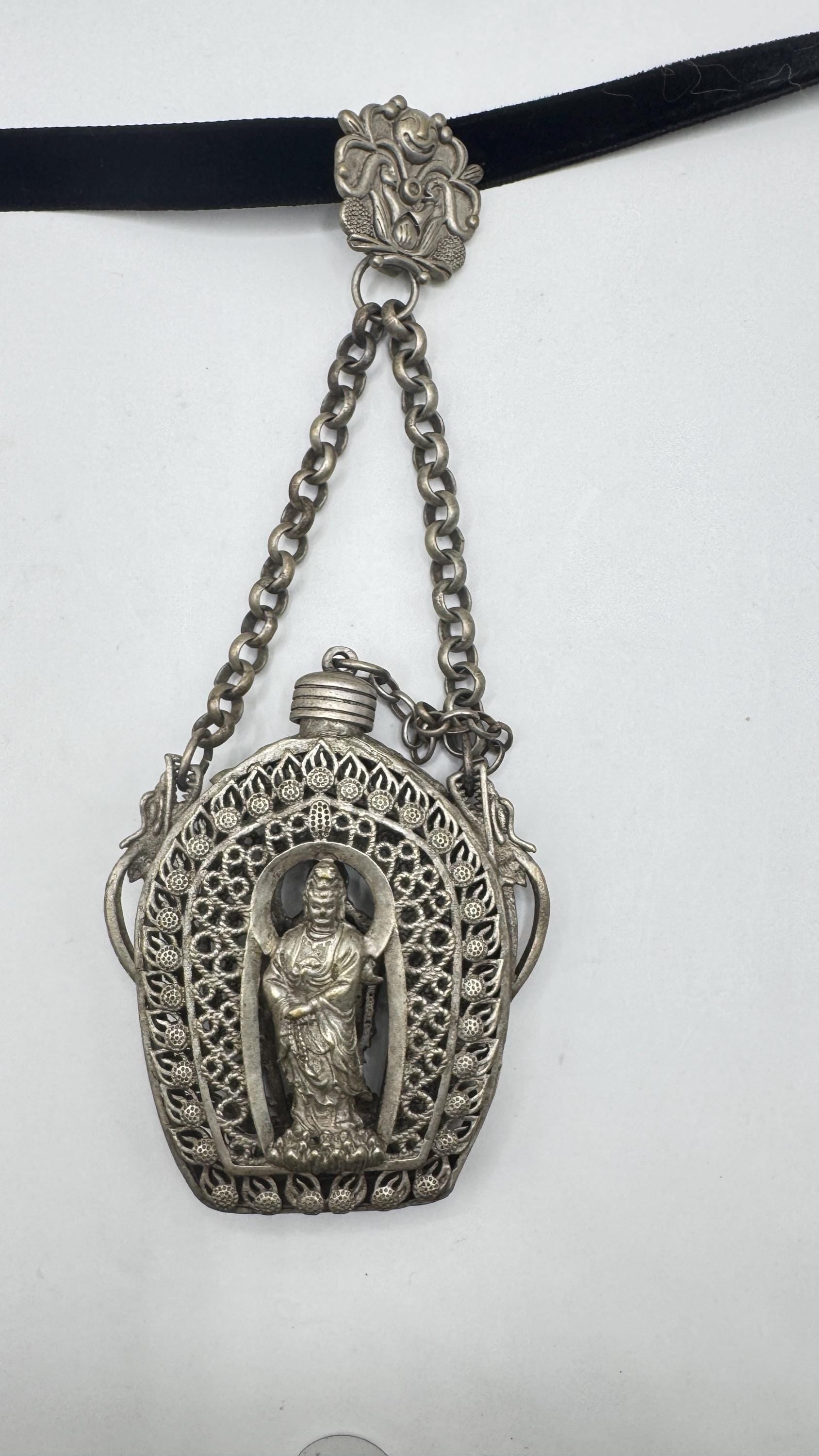 Vintage Buddist Bottle 925 Sterling silver Pendant Necklace