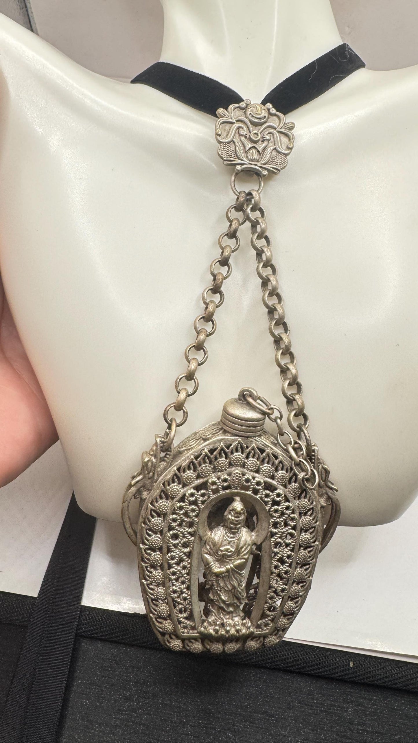 Vintage Buddist Bottle 925 Sterling silver Pendant Necklace