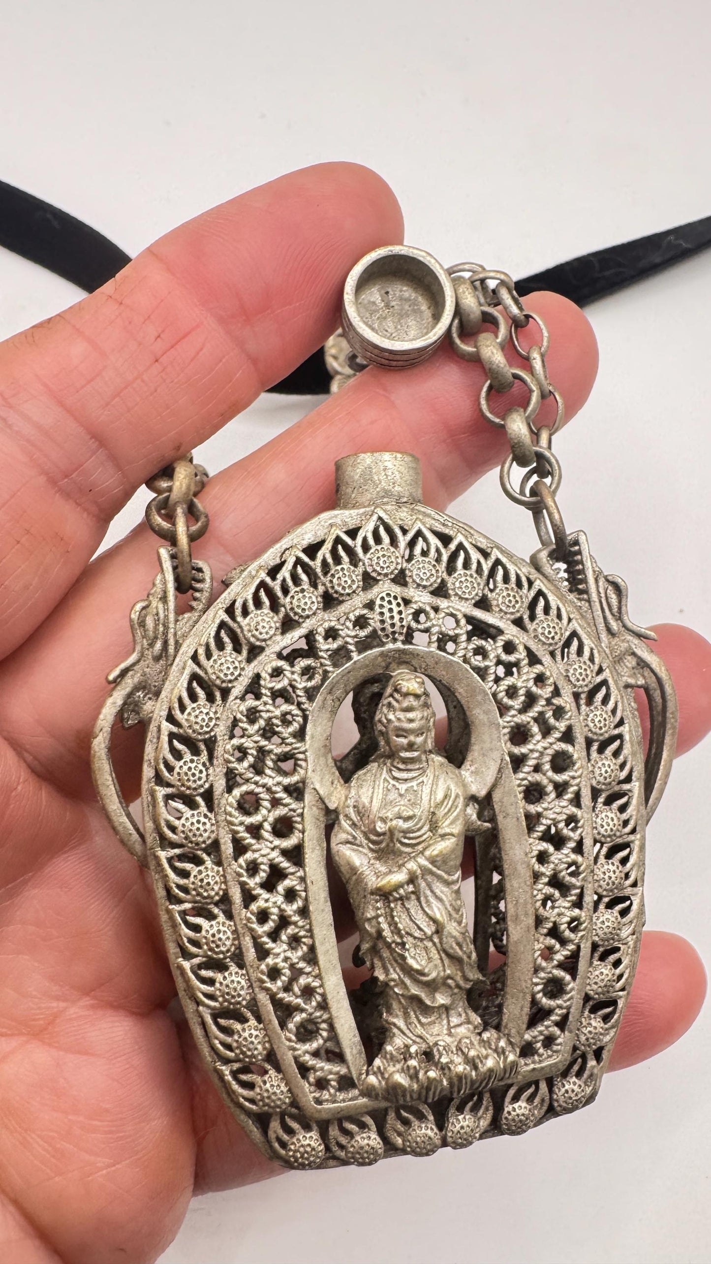 Vintage Buddist Bottle 925 Sterling silver Pendant Necklace
