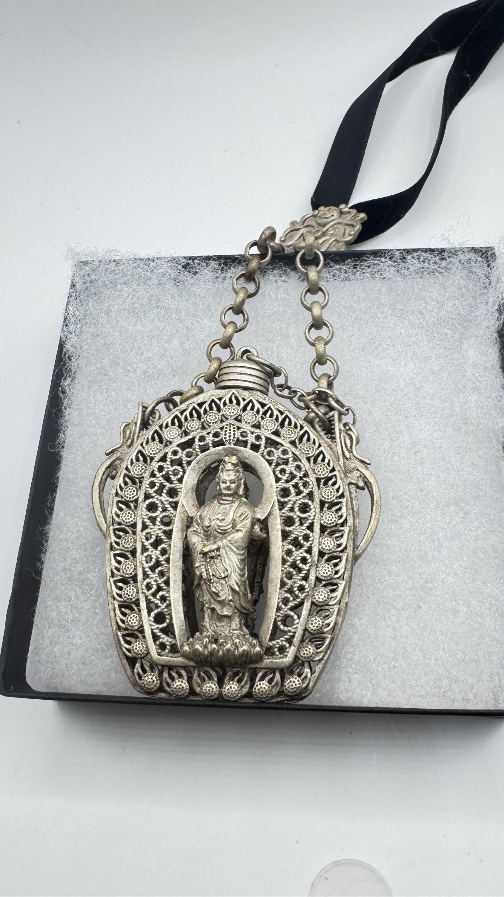 Vintage Buddist Bottle 925 Sterling silver Pendant Necklace