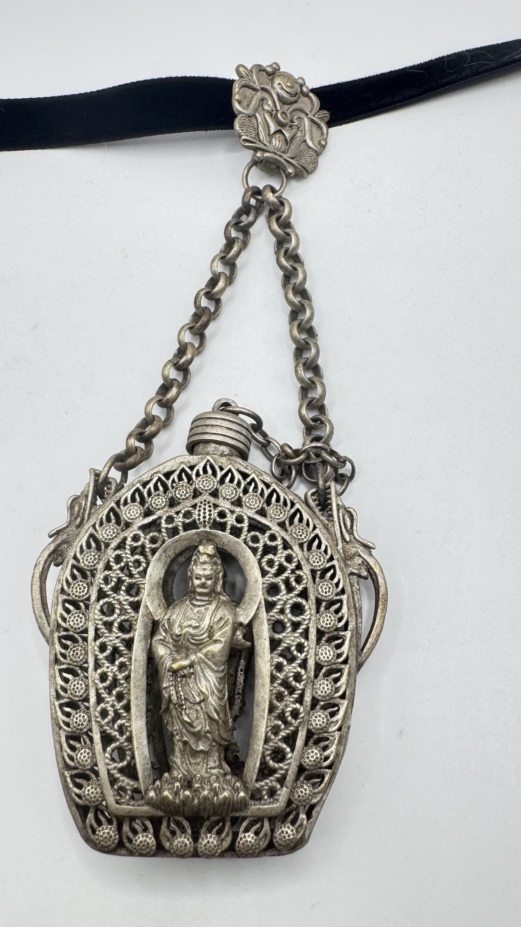 Vintage Buddist Bottle 925 Sterling silver Pendant Necklace