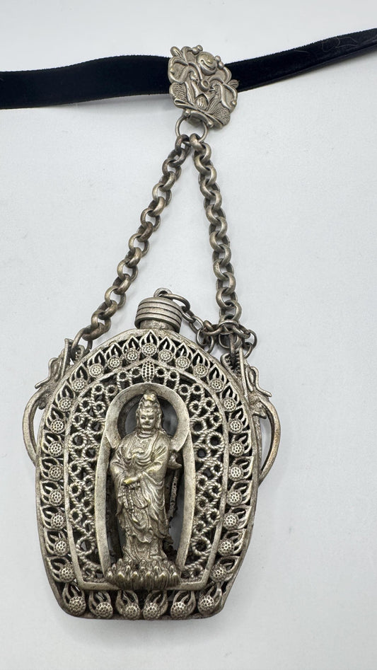 Vintage Buddist Bottle 925 Sterling silver Pendant Necklace