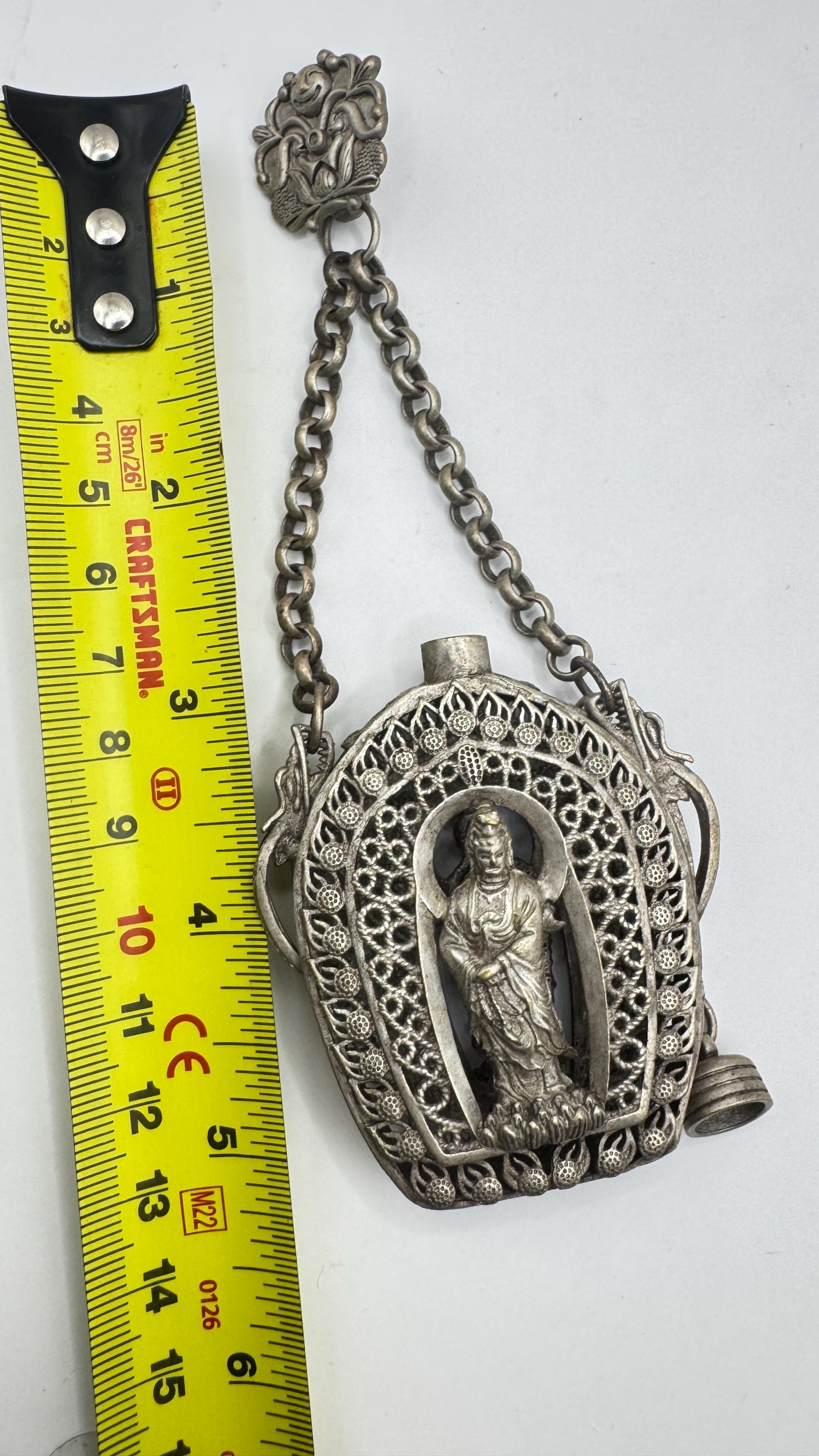 Vintage Buddist Bottle 925 Sterling silver Pendant Necklace