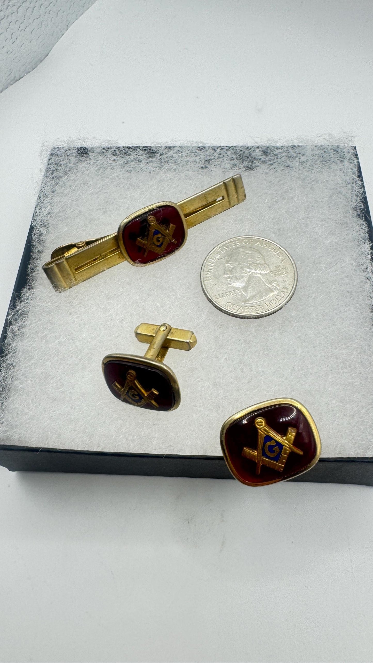 Vintage Free Mason Cuff Links Tie clip Gold Filled