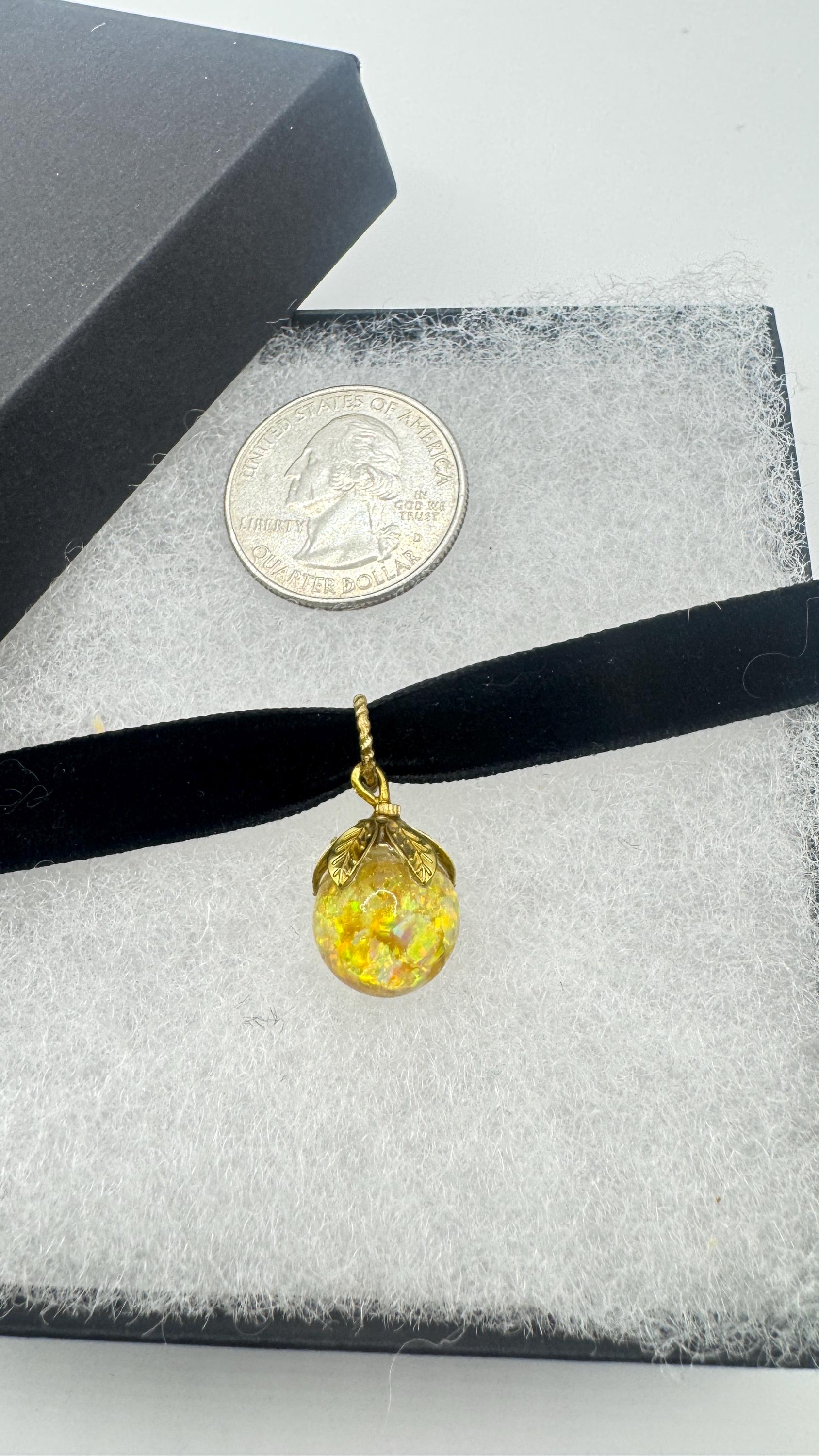 Vintage White Floating Opal Choker 925 Sterling Silver Pendant Necklace Black Choker