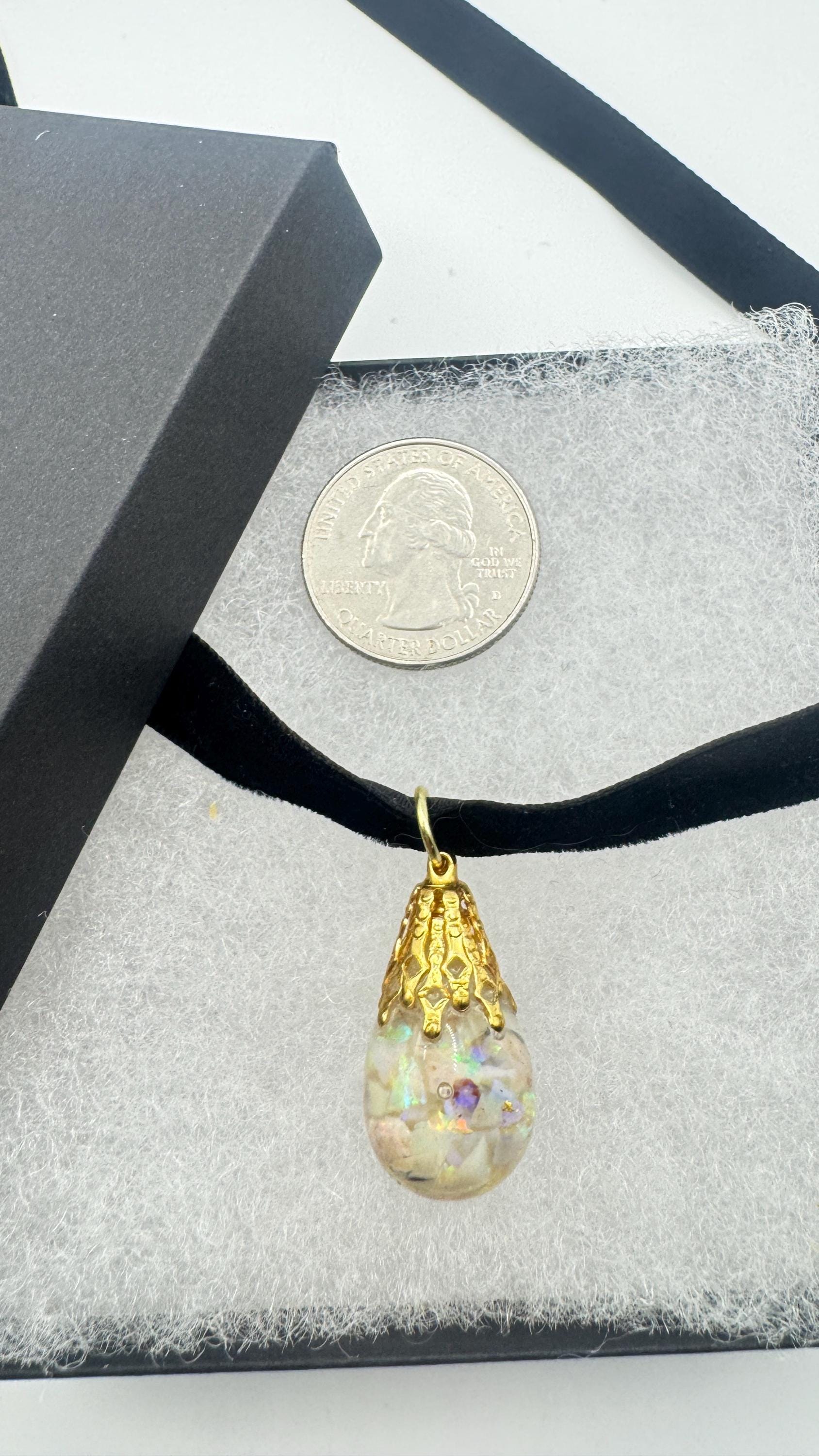 Vintage White Floating Opal Choker Pendant Necklace Black Choker