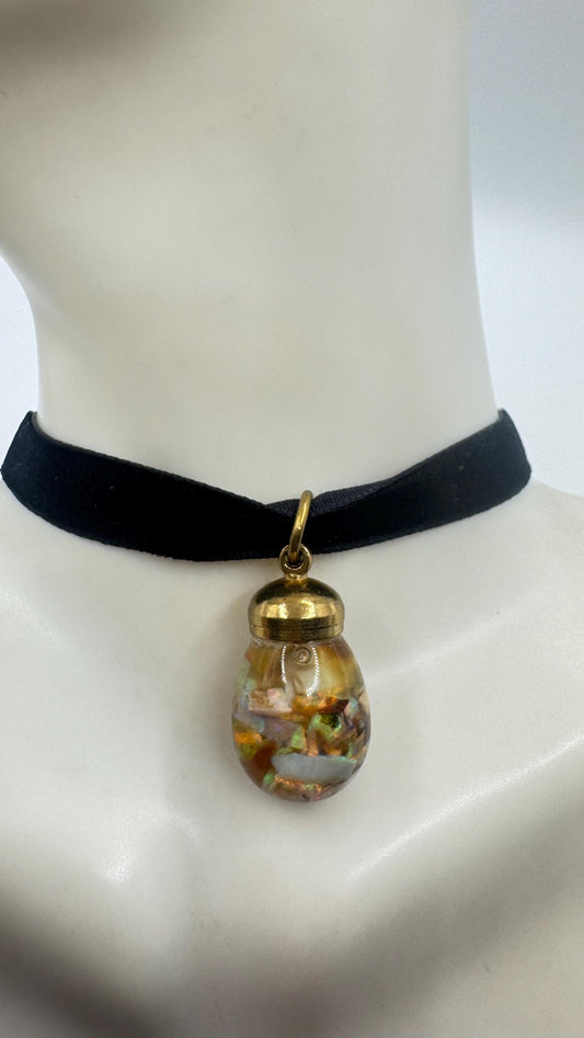 Vintage White Floating Opal Choker Pendant Necklace Black Choker