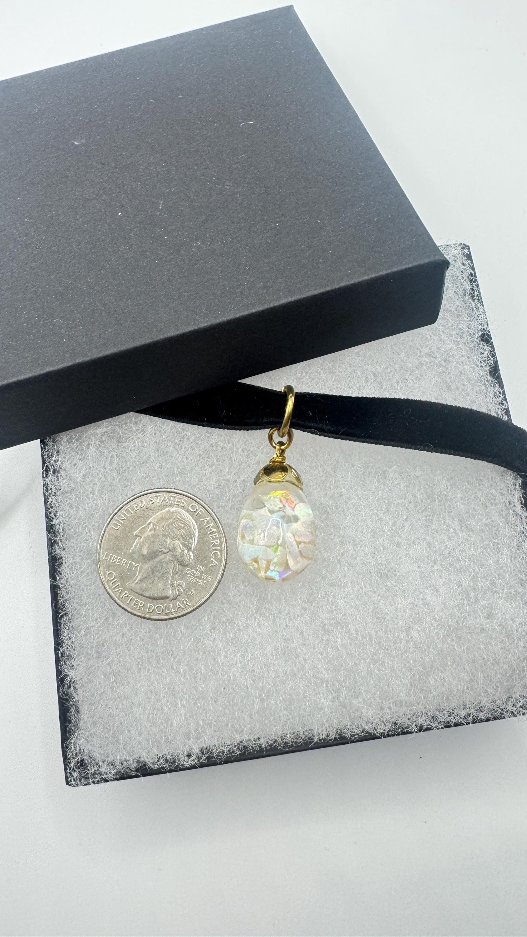 Vintage White Floating Opal Choker Pendant Necklace Black Choker