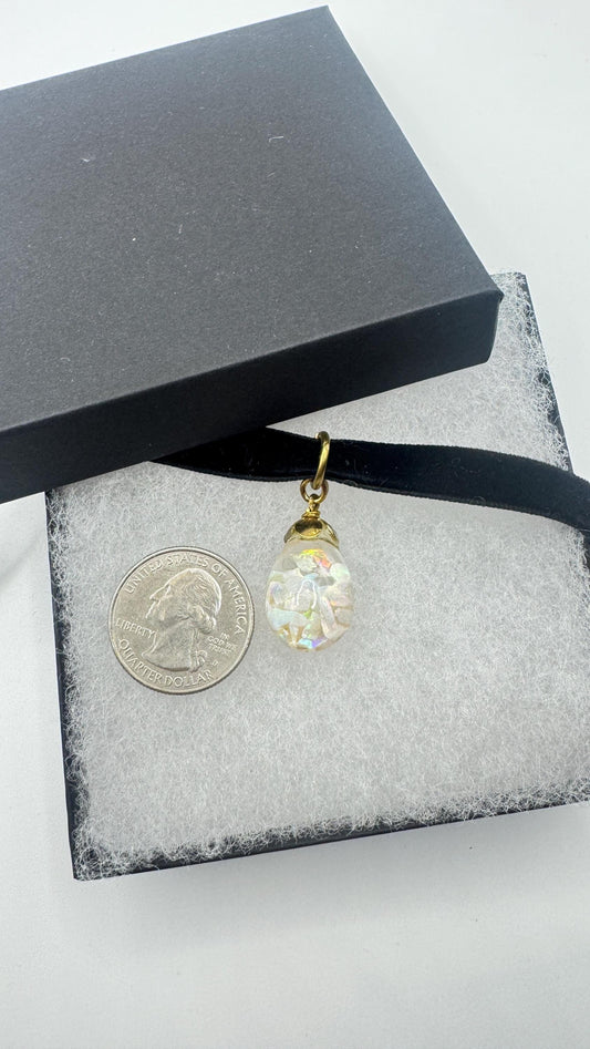Vintage White Floating Opal Choker Pendant Necklace Black Choker