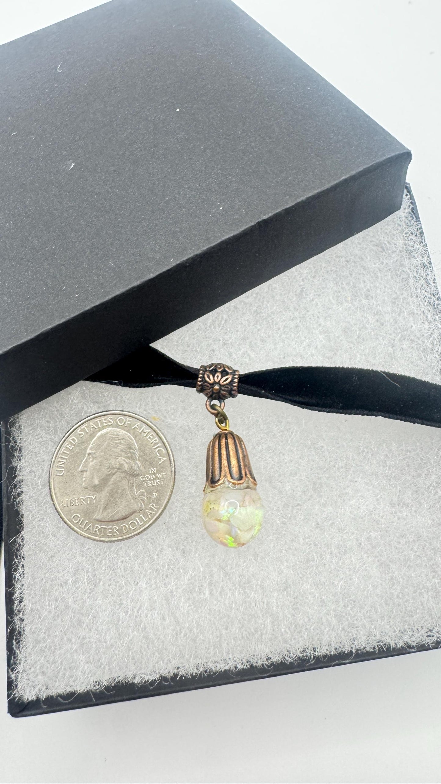 Vintage White Floating Opal Choker Pendant Necklace Black Choker