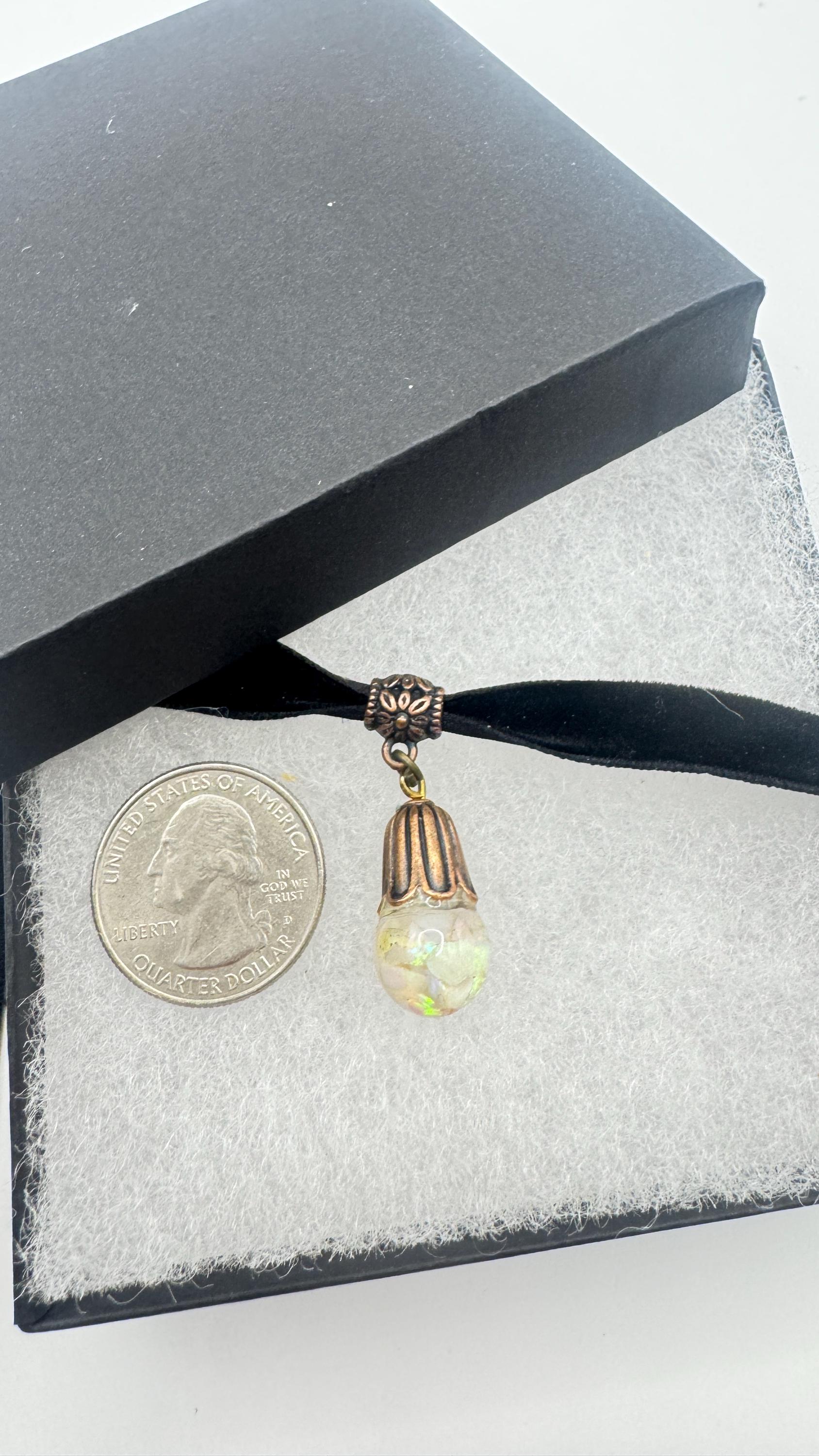 Vintage White Floating Opal Choker Pendant Necklace Black Choker
