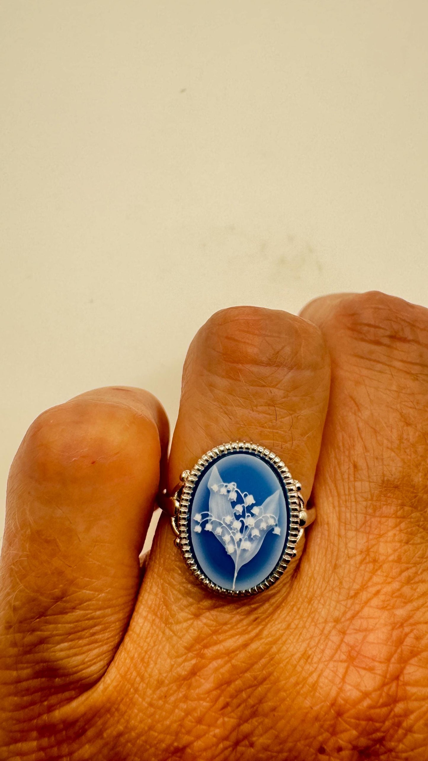 Vintage Lily of the Valley Cameo 925 Sterling Silver Ring