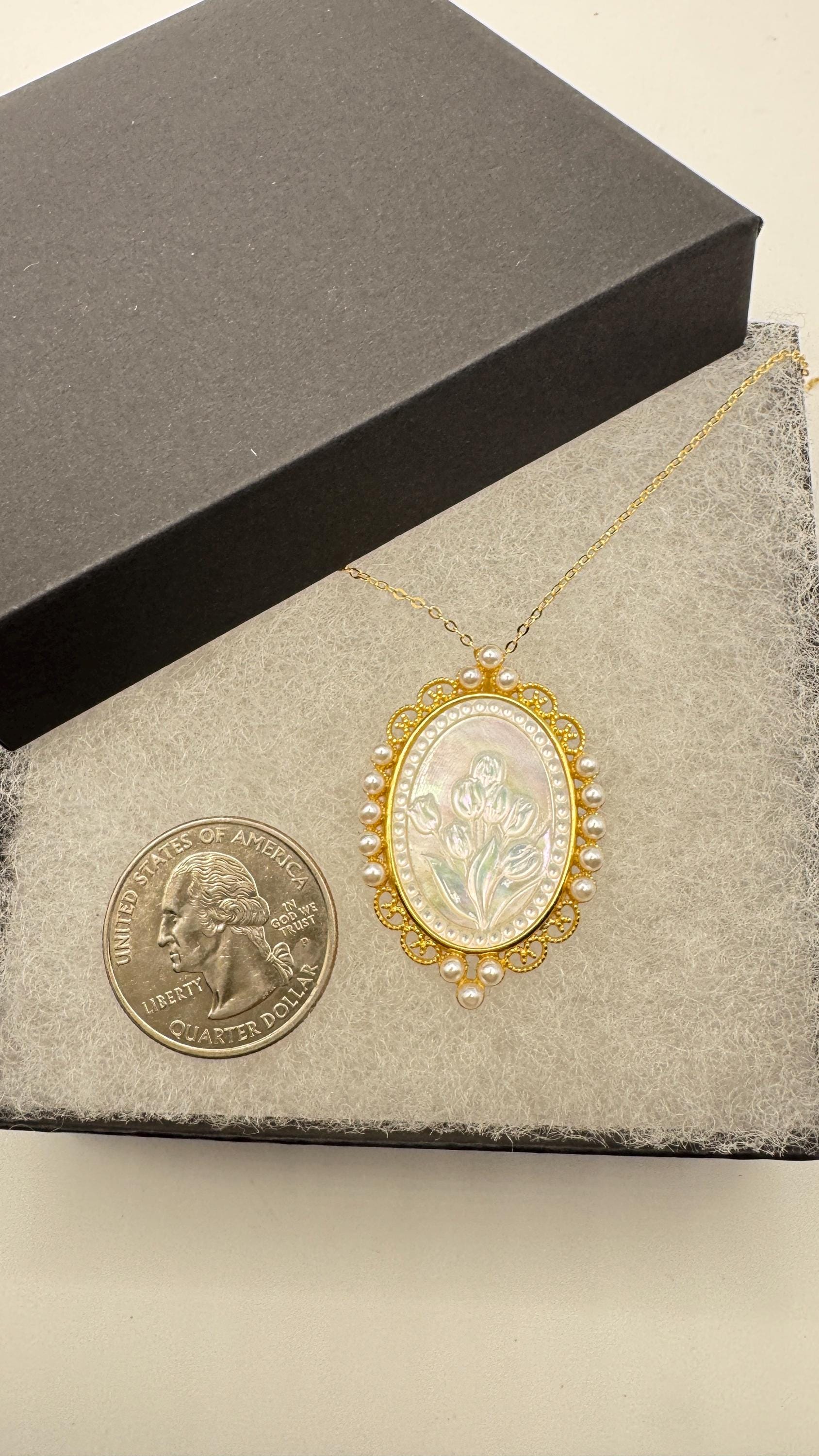 Vintage Flower Cameo Golden 925 Sterling Silver Necklace Choker