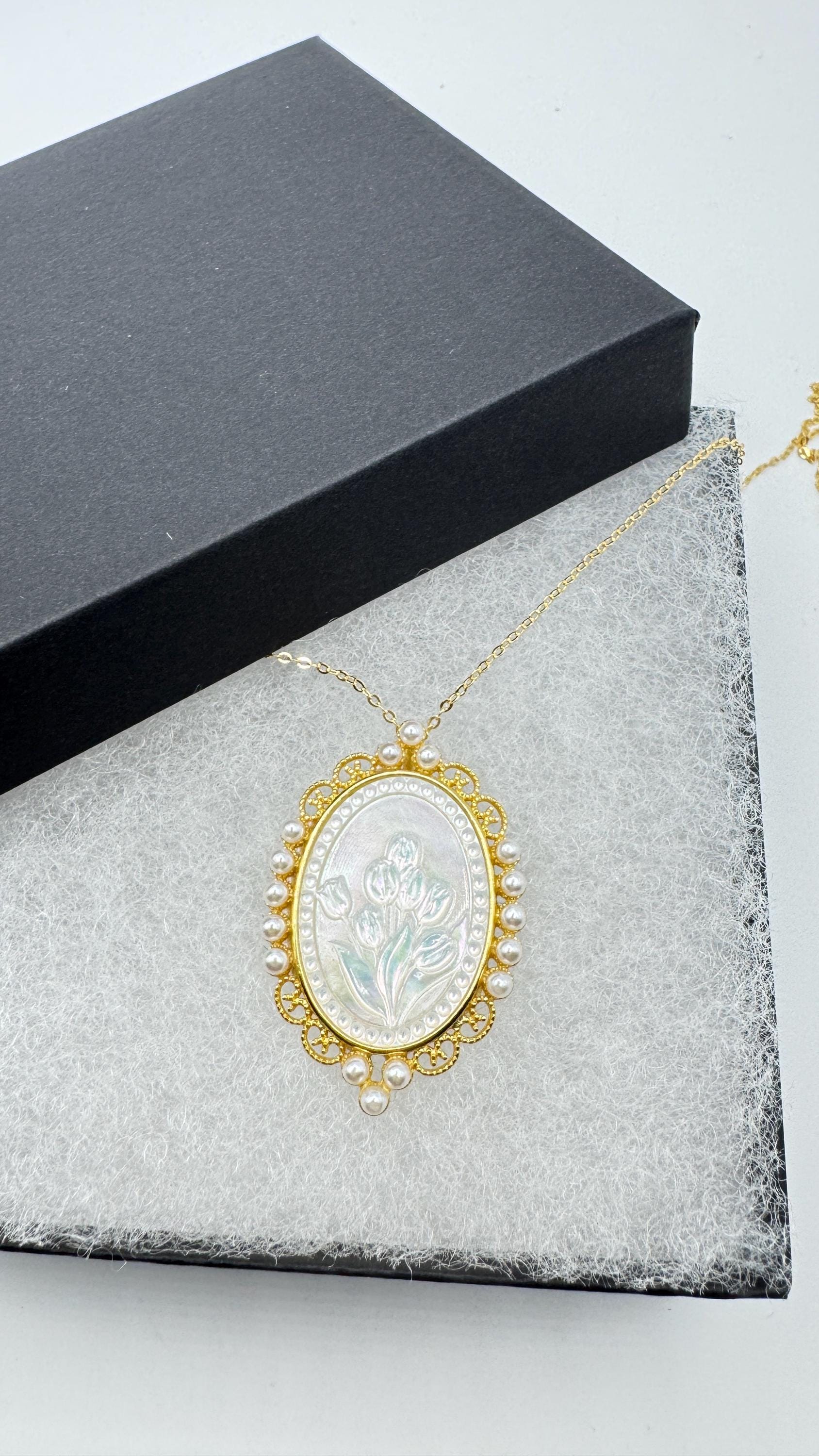 Vintage Flower Cameo Golden 925 Sterling Silver Necklace Choker