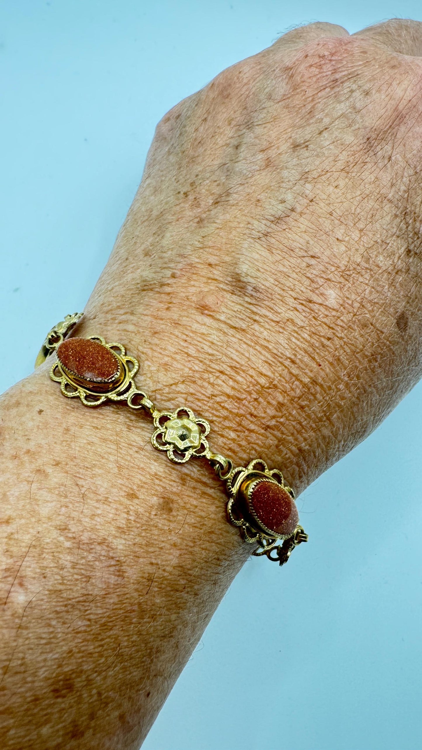 Vintage goldstone Gold Filled Statement Chain Bracelet