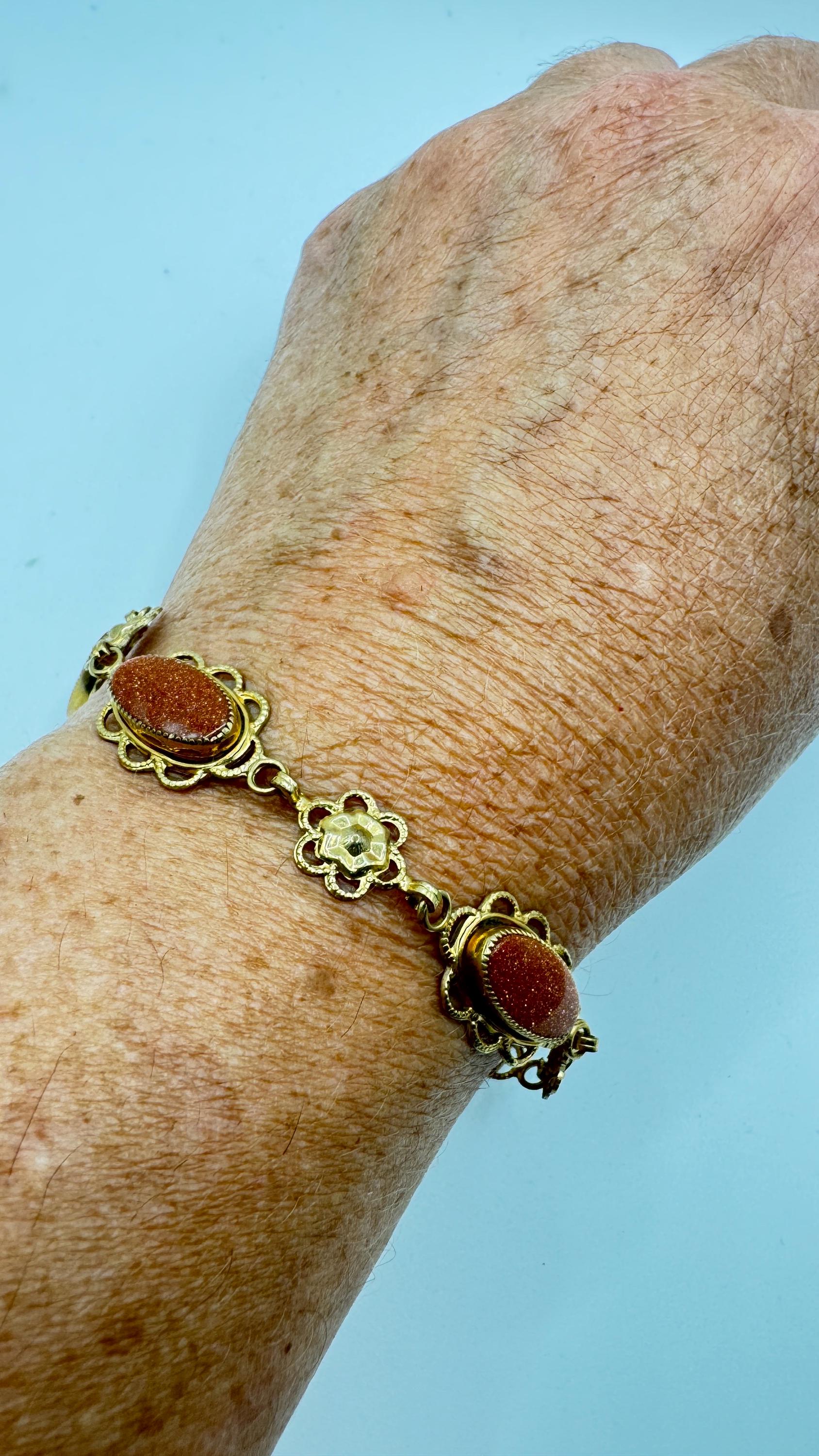 Vintage goldstone Gold Filled Statement Chain Bracelet