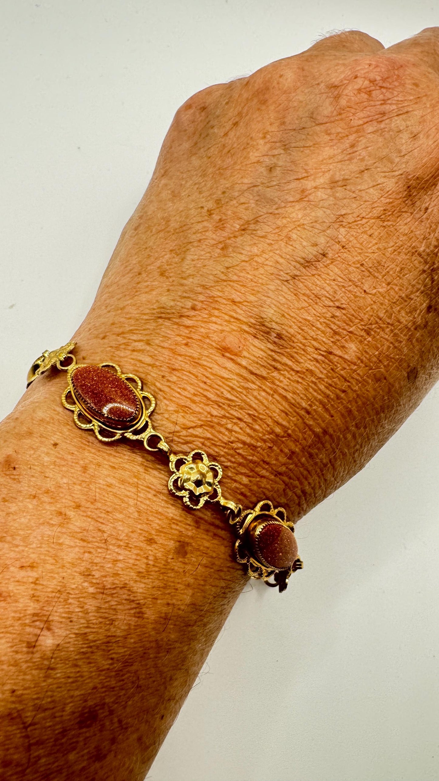 Vintage goldstone Gold Filled Statement Chain Bracelet