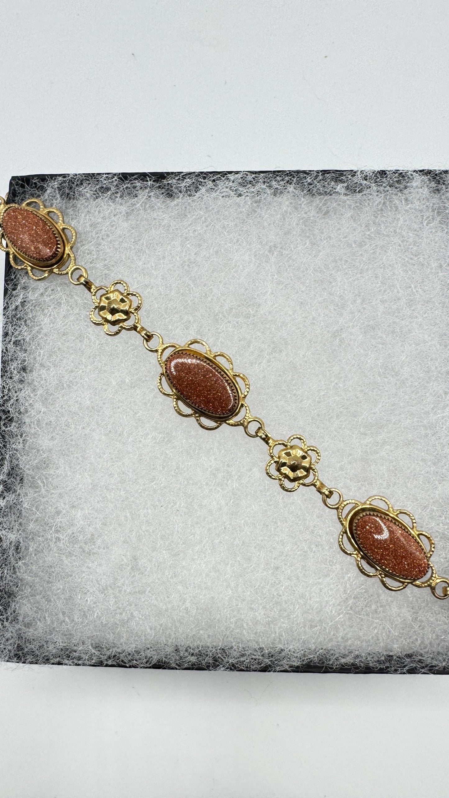 Vintage goldstone Gold Filled Statement Chain Bracelet