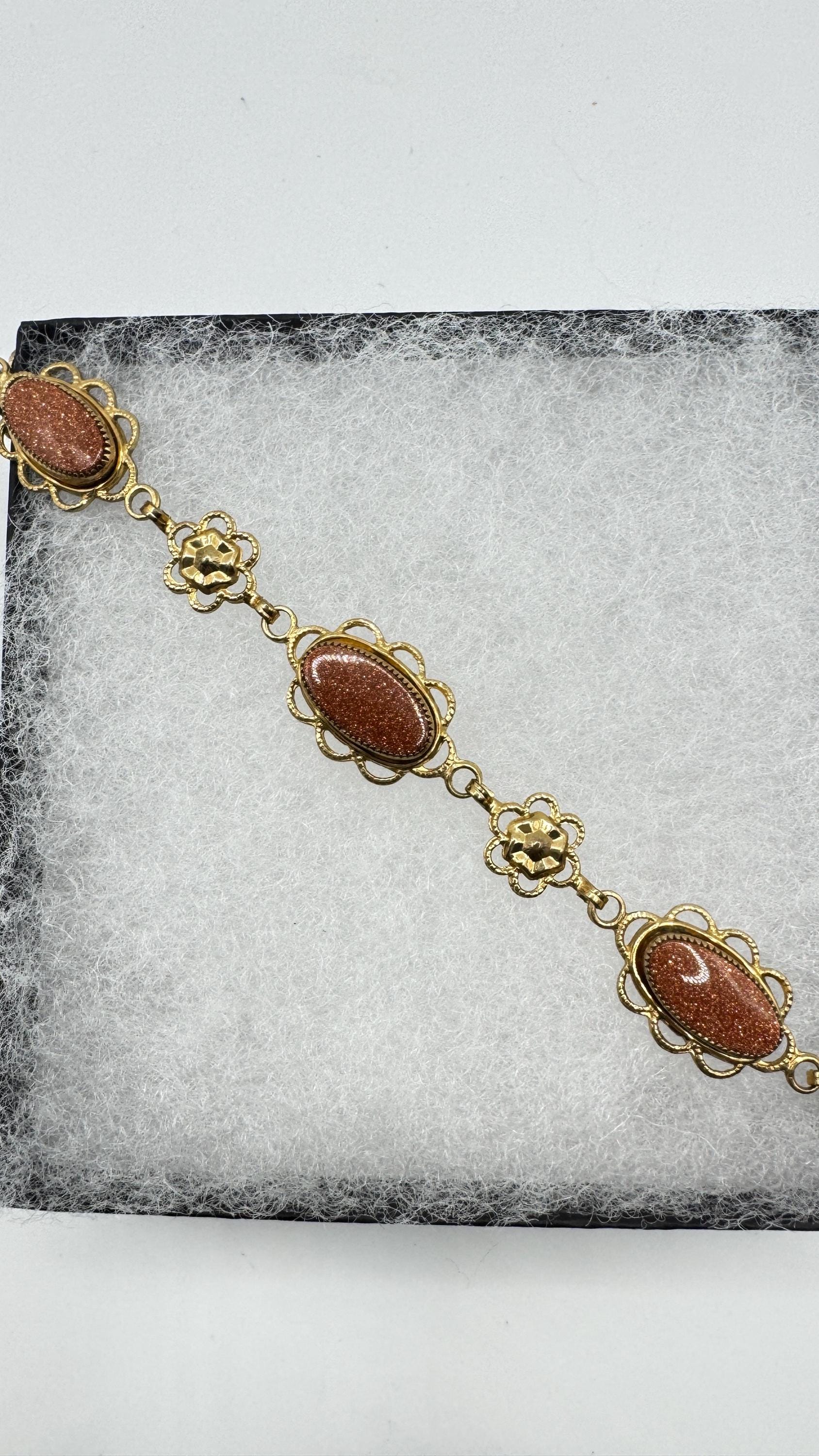 Vintage goldstone Gold Filled Statement Chain Bracelet