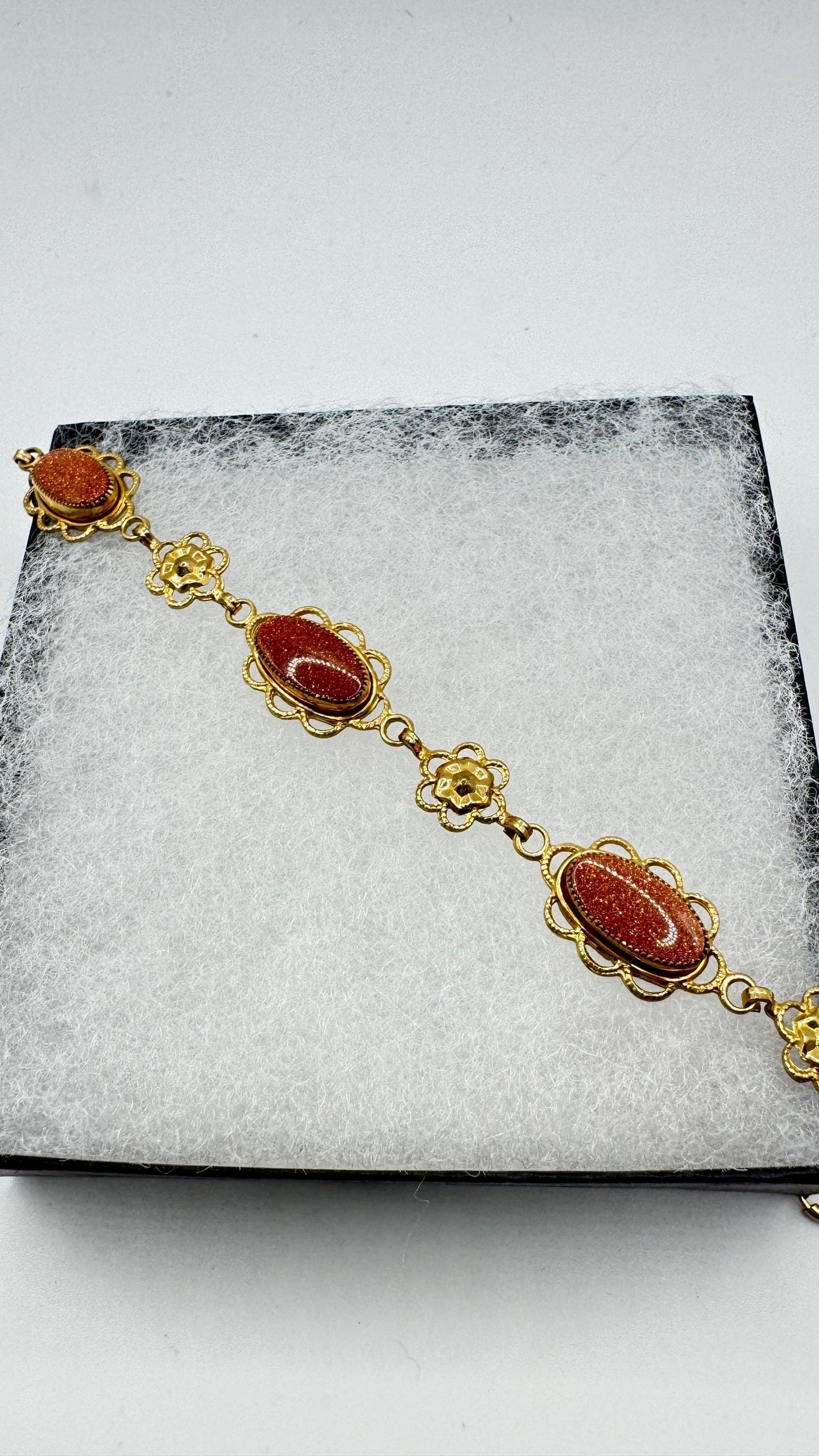 Vintage goldstone Gold Filled Statement Chain Bracelet