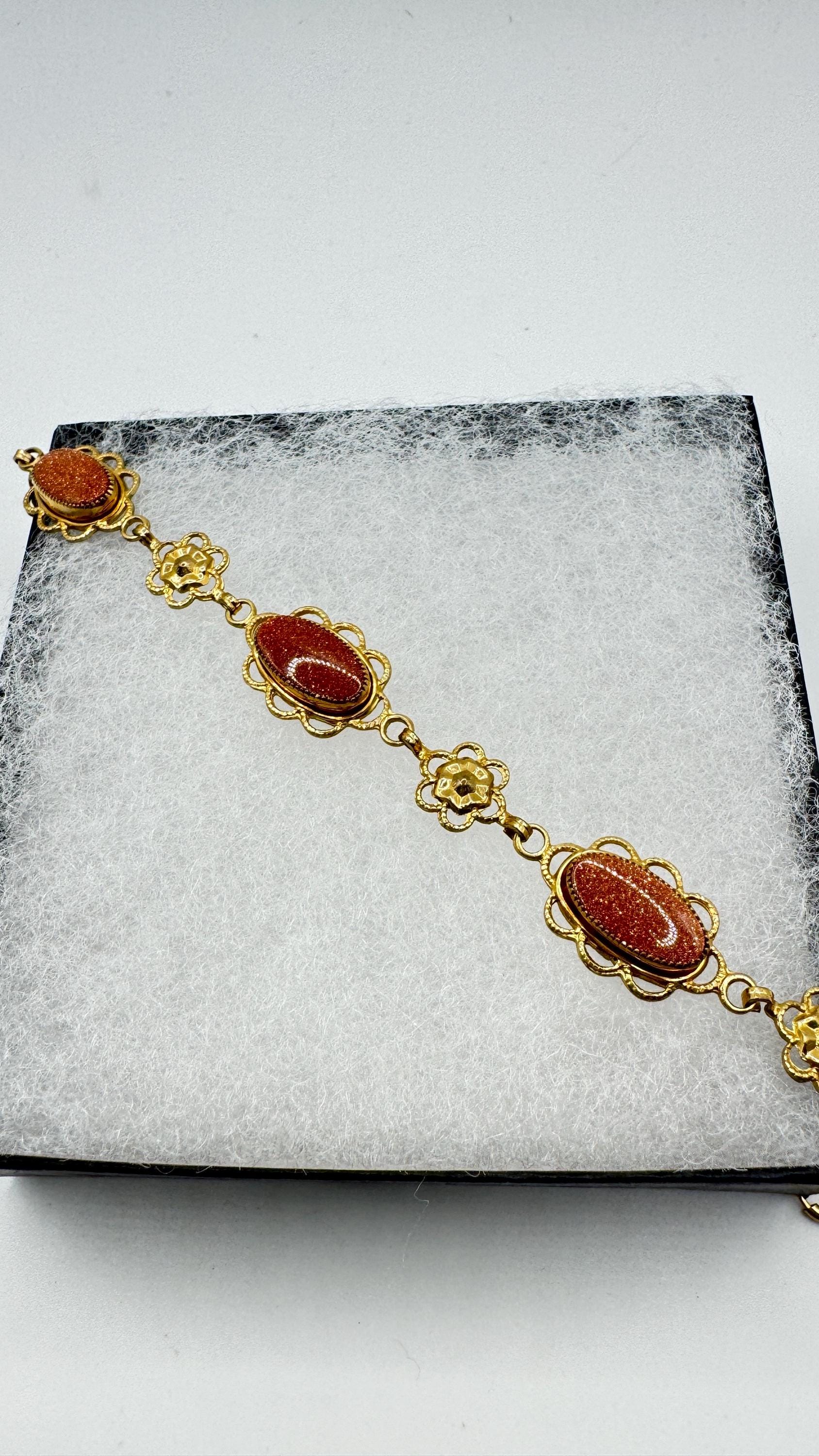 Vintage goldstone Gold Filled Statement Chain Bracelet