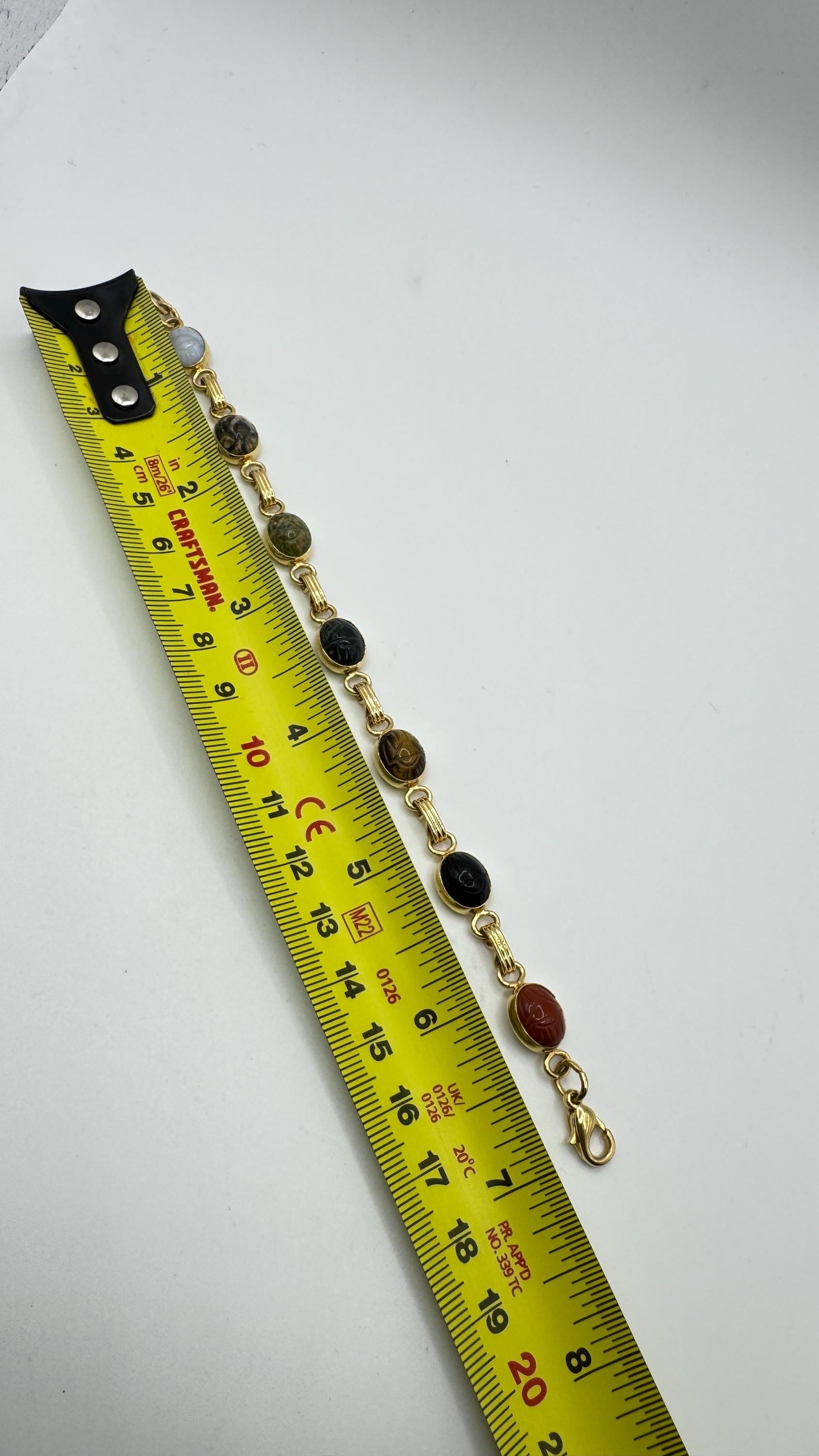 Vintage Scarab Bracelet Gold filled Carved Gemstones