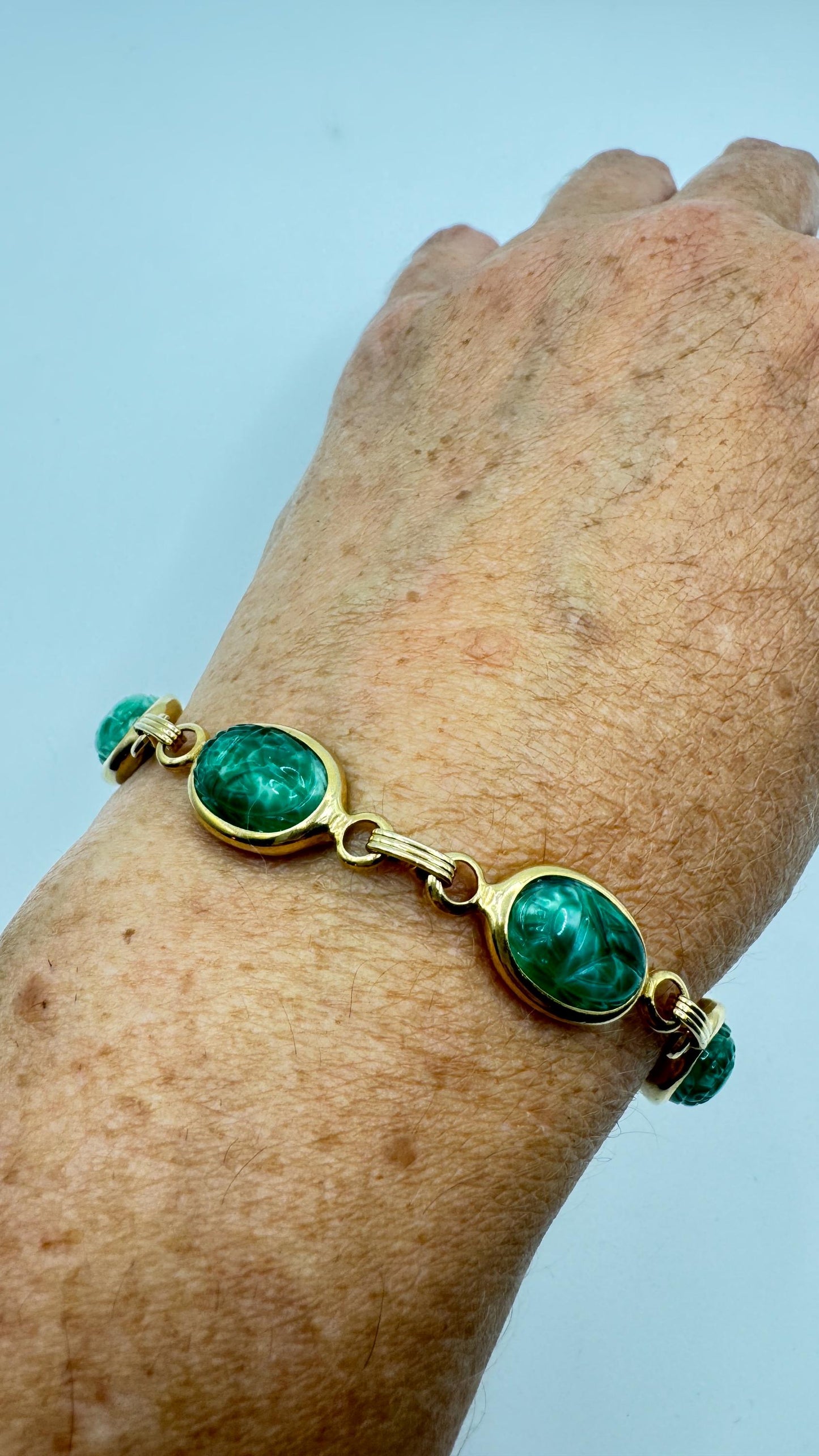 Vintage Green Jade Scarab Bracelet Golden filled