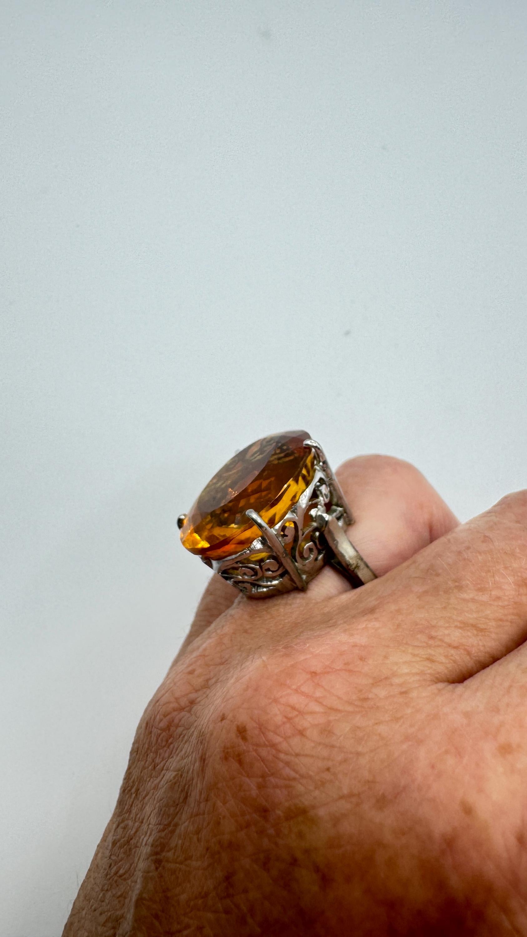 Vintage Citrine 925 Sterling Silver chunky cocktail Ring