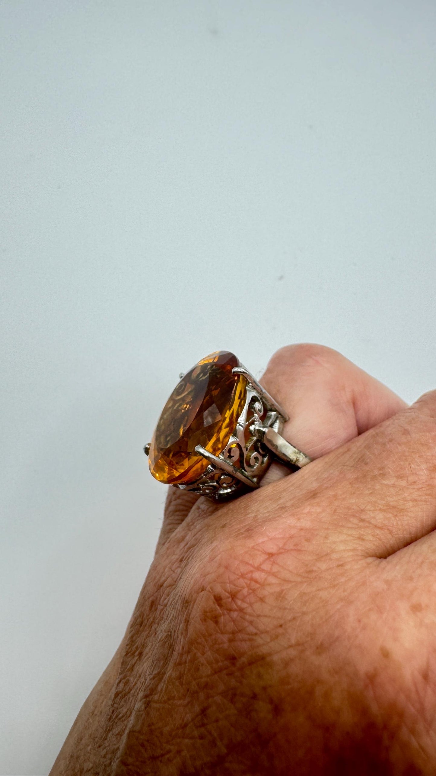 Vintage Citrine 925 Sterling Silver chunky cocktail Ring