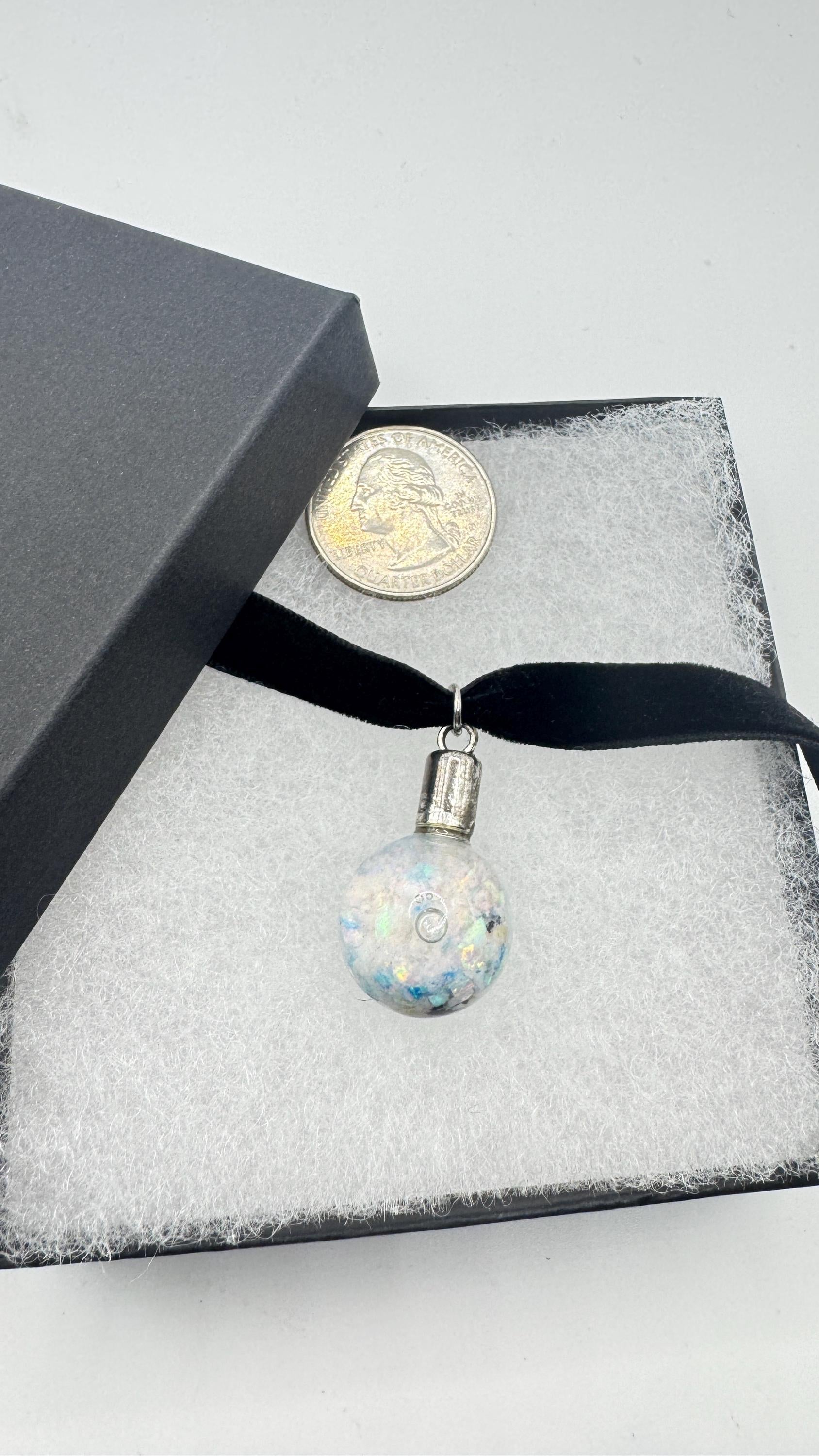 Vintage White Floating Opal Choker Pendant Necklace Black Choker