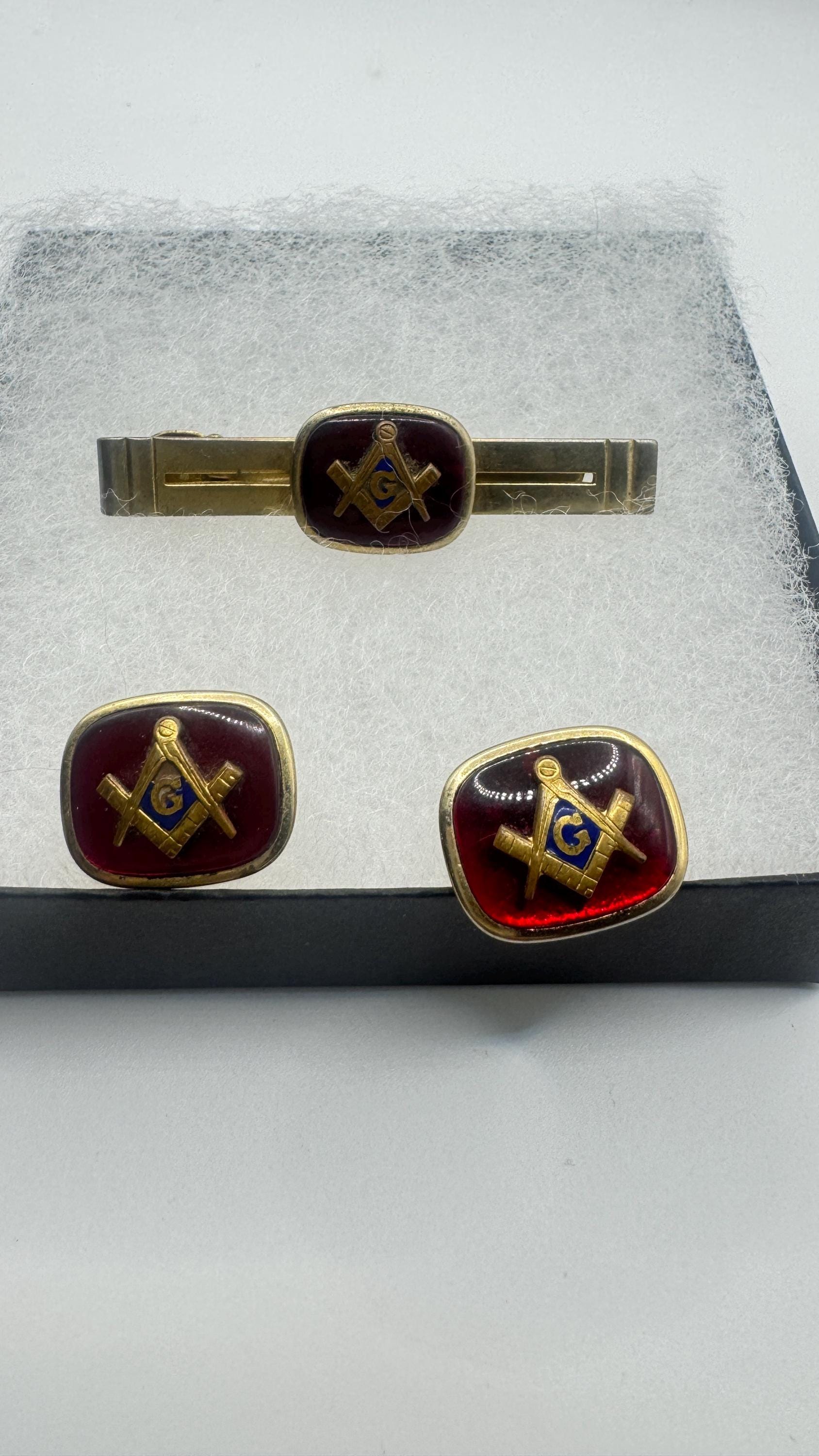Vintage Free Mason Cuff Links Tie clip Gold Filled