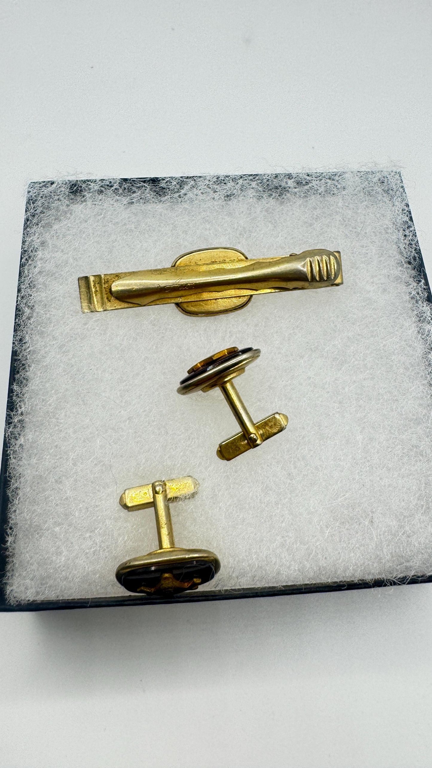 Vintage Free Mason Cuff Links Tie clip Gold Filled