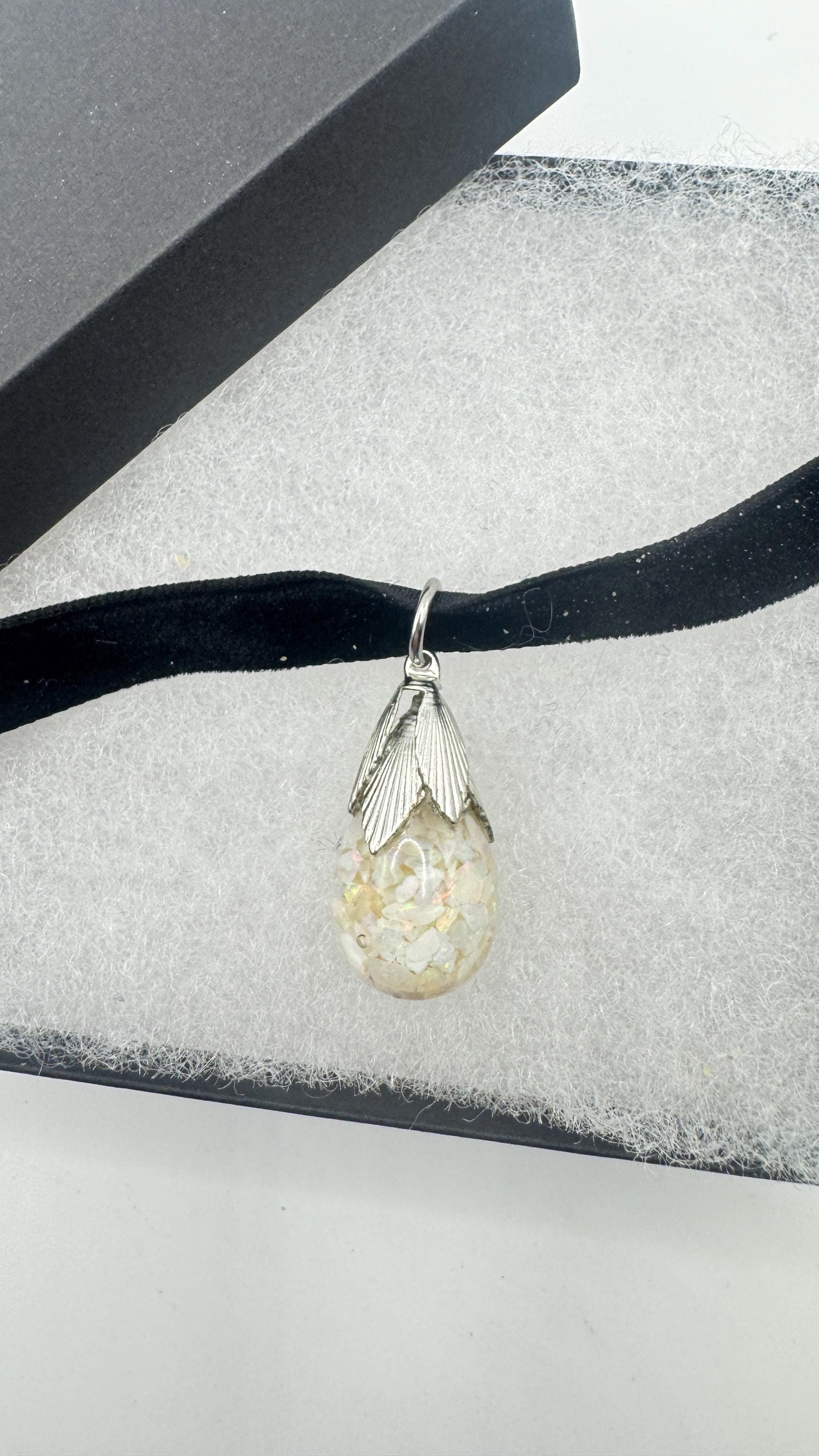 Vintage White Floating Opal Choker 925 Sterling Silver Pendant Necklace Black Choker