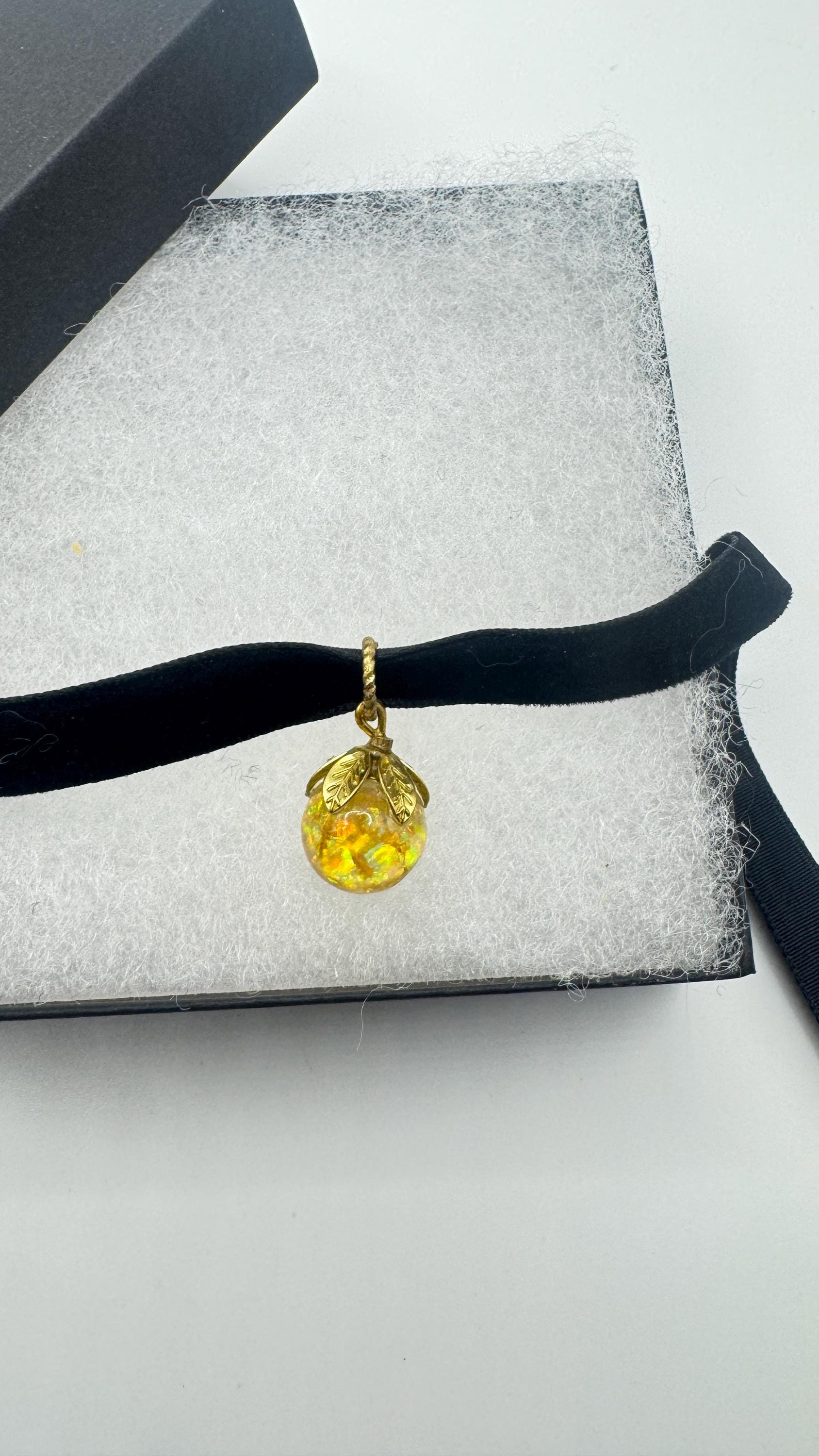 Vintage White Floating Opal Choker 925 Sterling Silver Pendant Necklace Black Choker