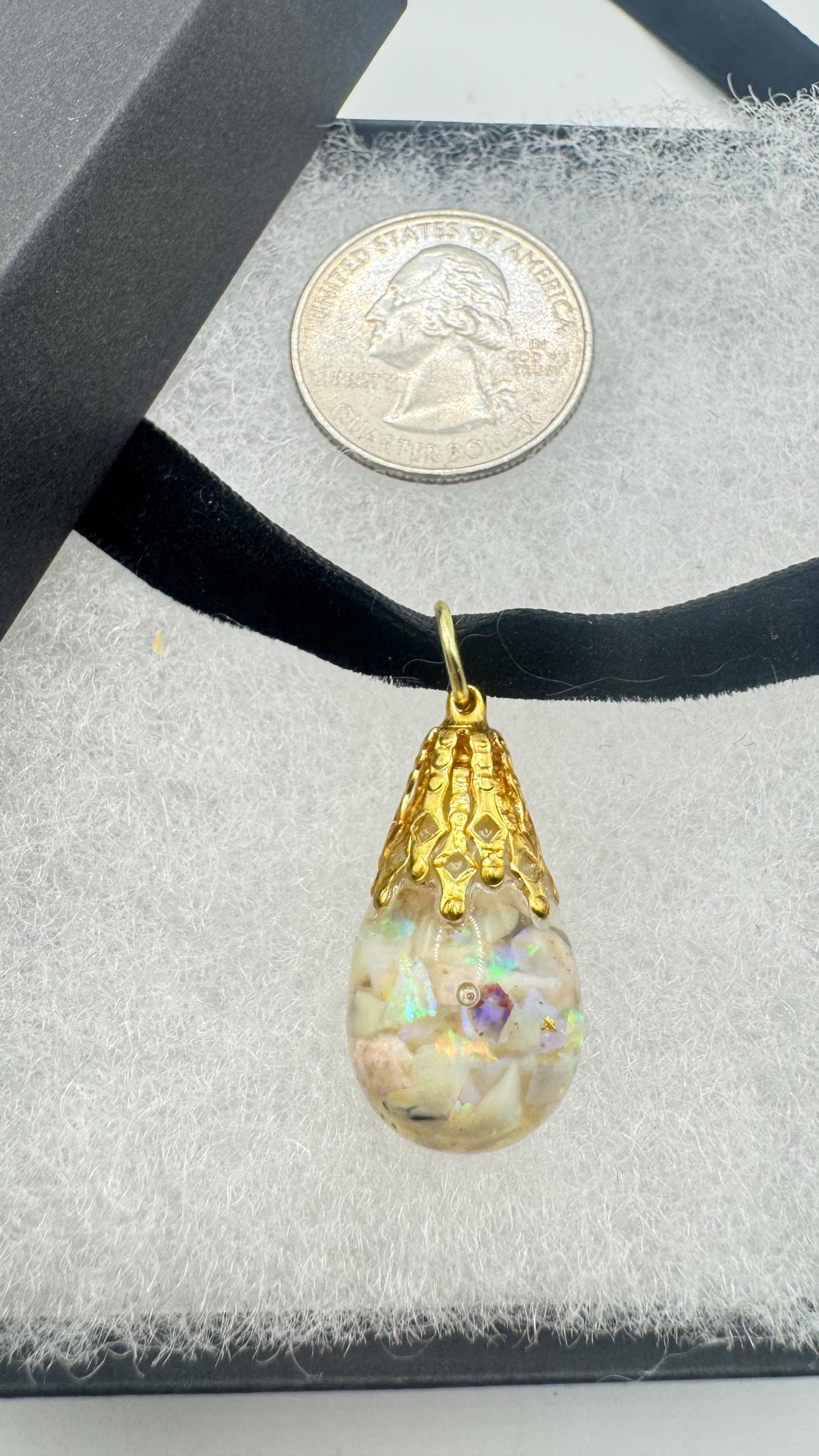 Vintage White Floating Opal Choker Pendant Necklace Black Choker