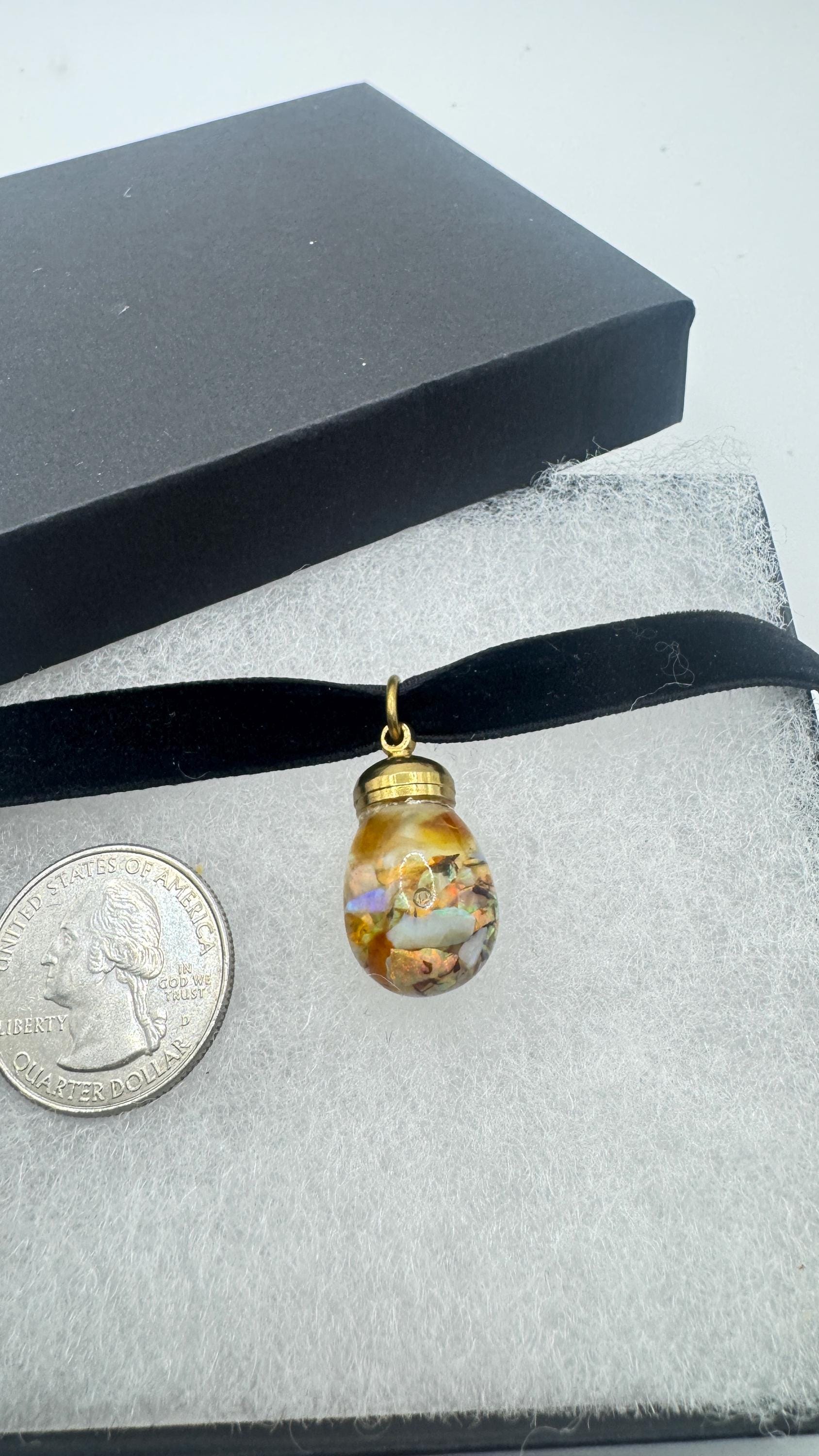 Vintage White Floating Opal Choker Pendant Necklace Black Choker