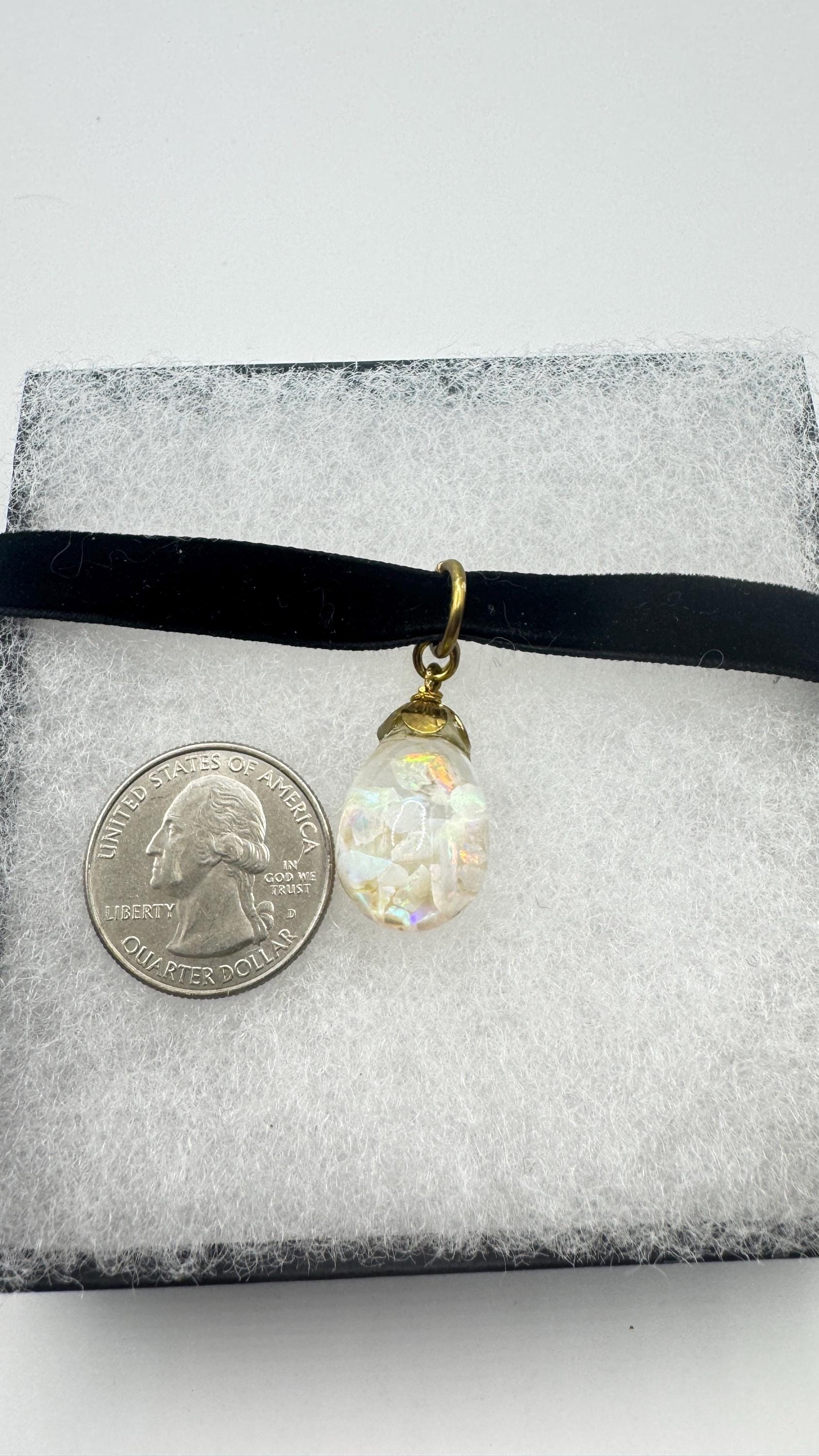 Vintage White Floating Opal Choker Pendant Necklace Black Choker