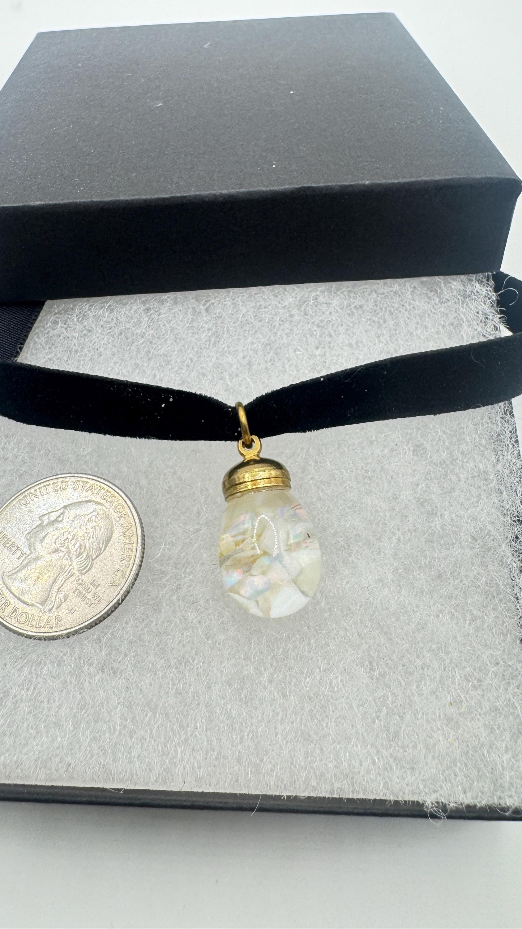 Vintage White Floating Opal Choker Pendant Necklace Black Choker