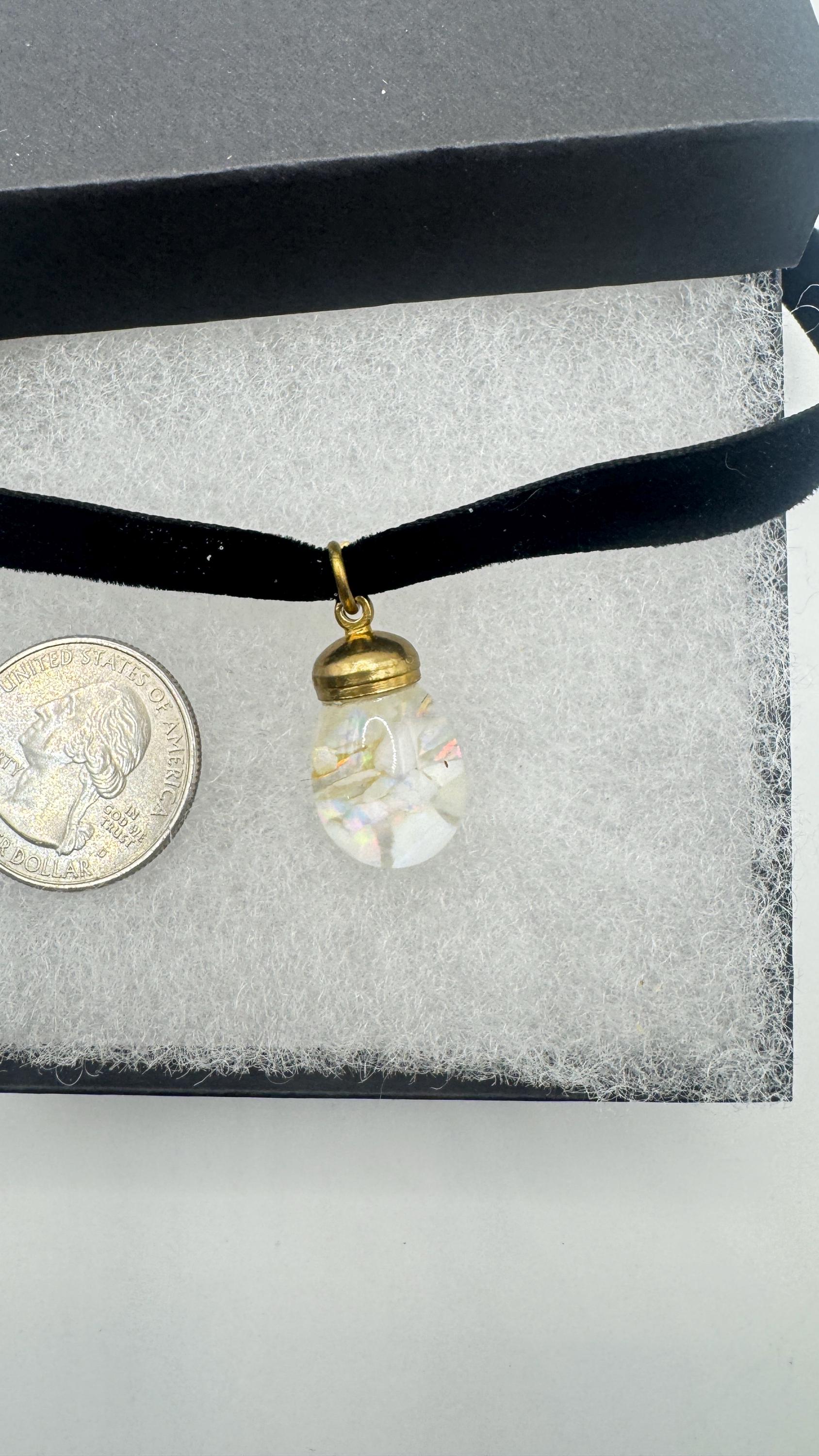 Vintage White Floating Opal Choker Pendant Necklace Black Choker