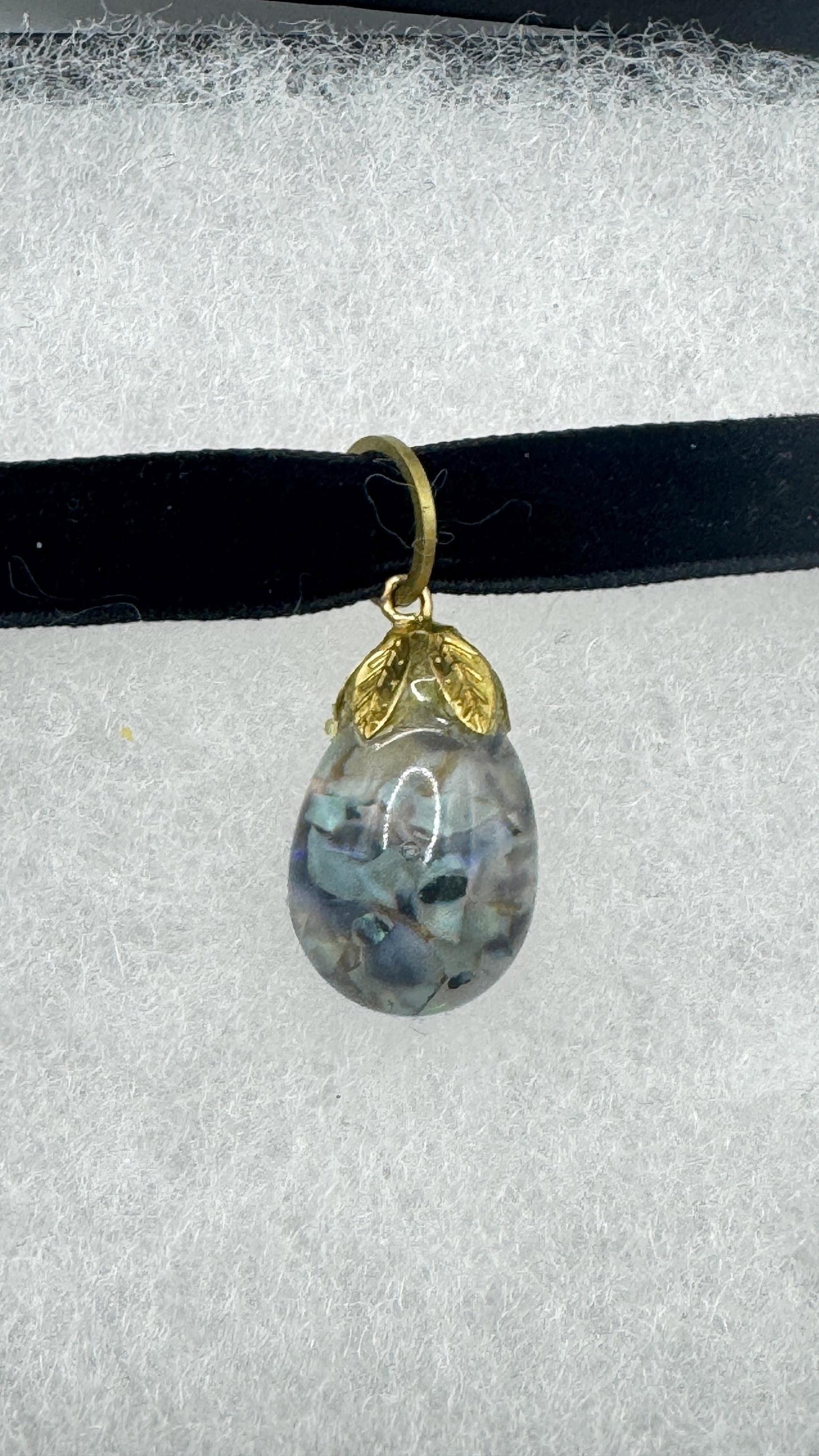 Vintage Blue Floating Opal Choker Pendant Necklace Black Choker
