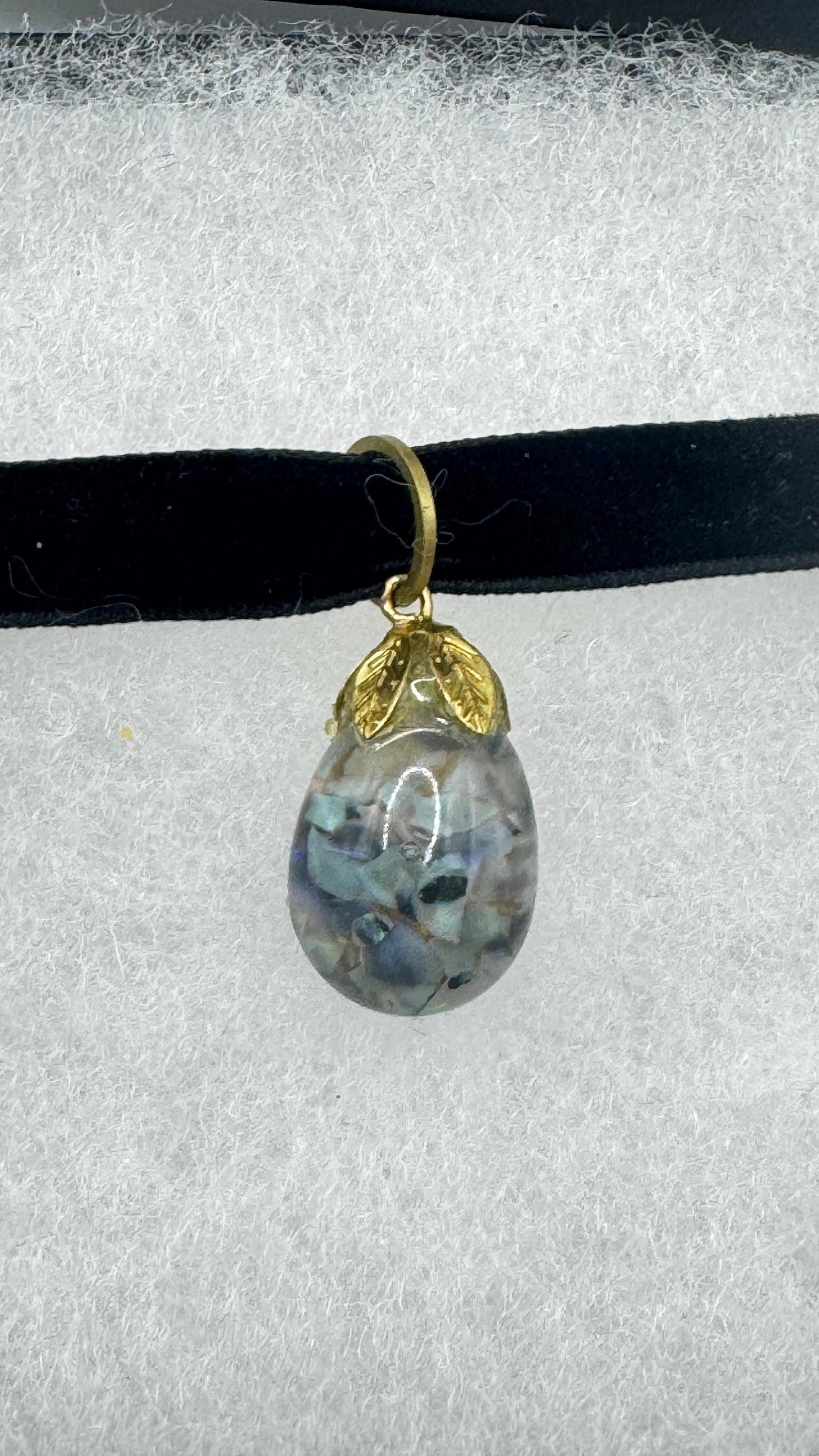 Vintage Blue Floating Opal Choker Pendant Necklace Black Choker