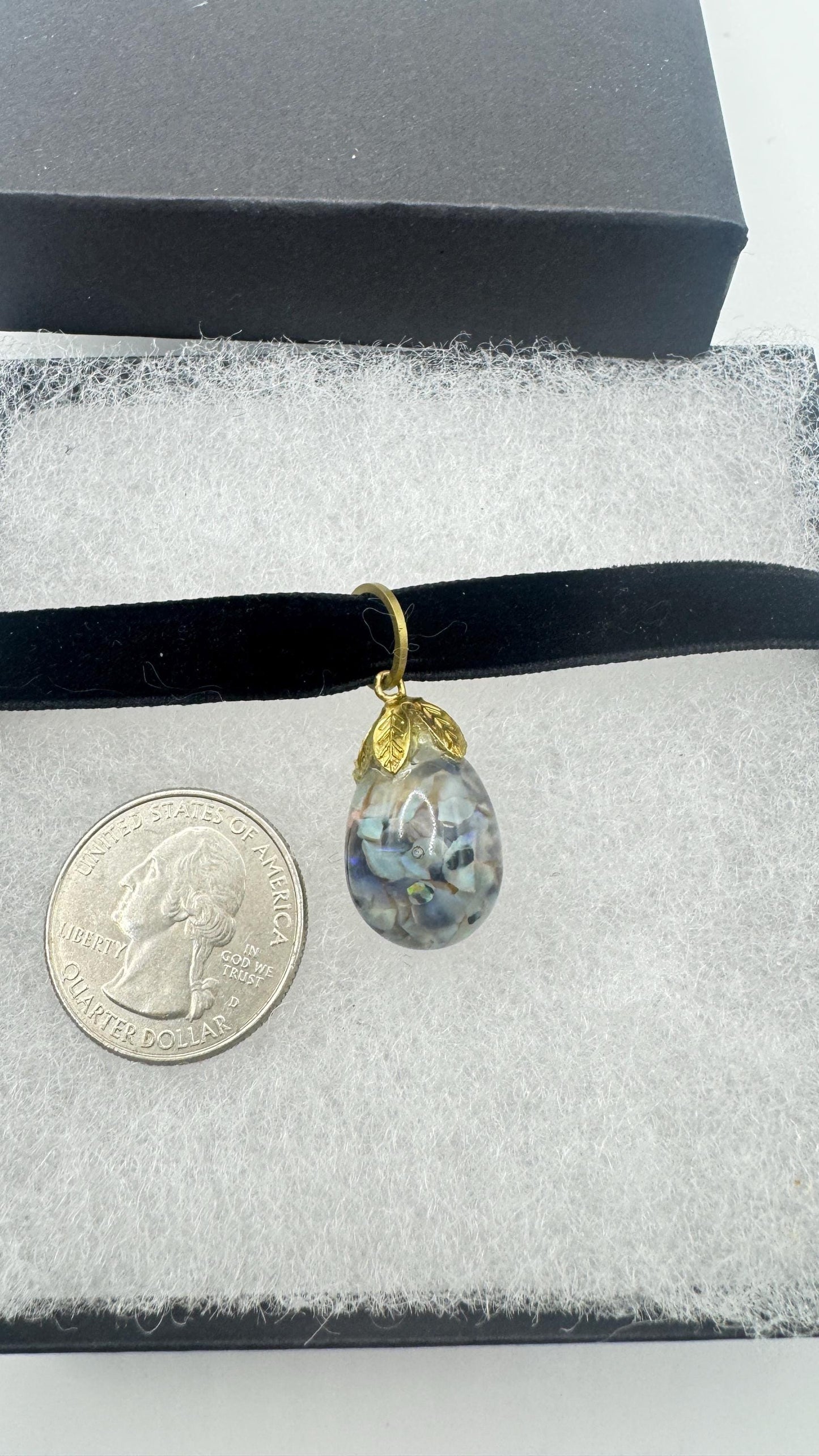 Vintage Blue Floating Opal Choker Pendant Necklace Black Choker
