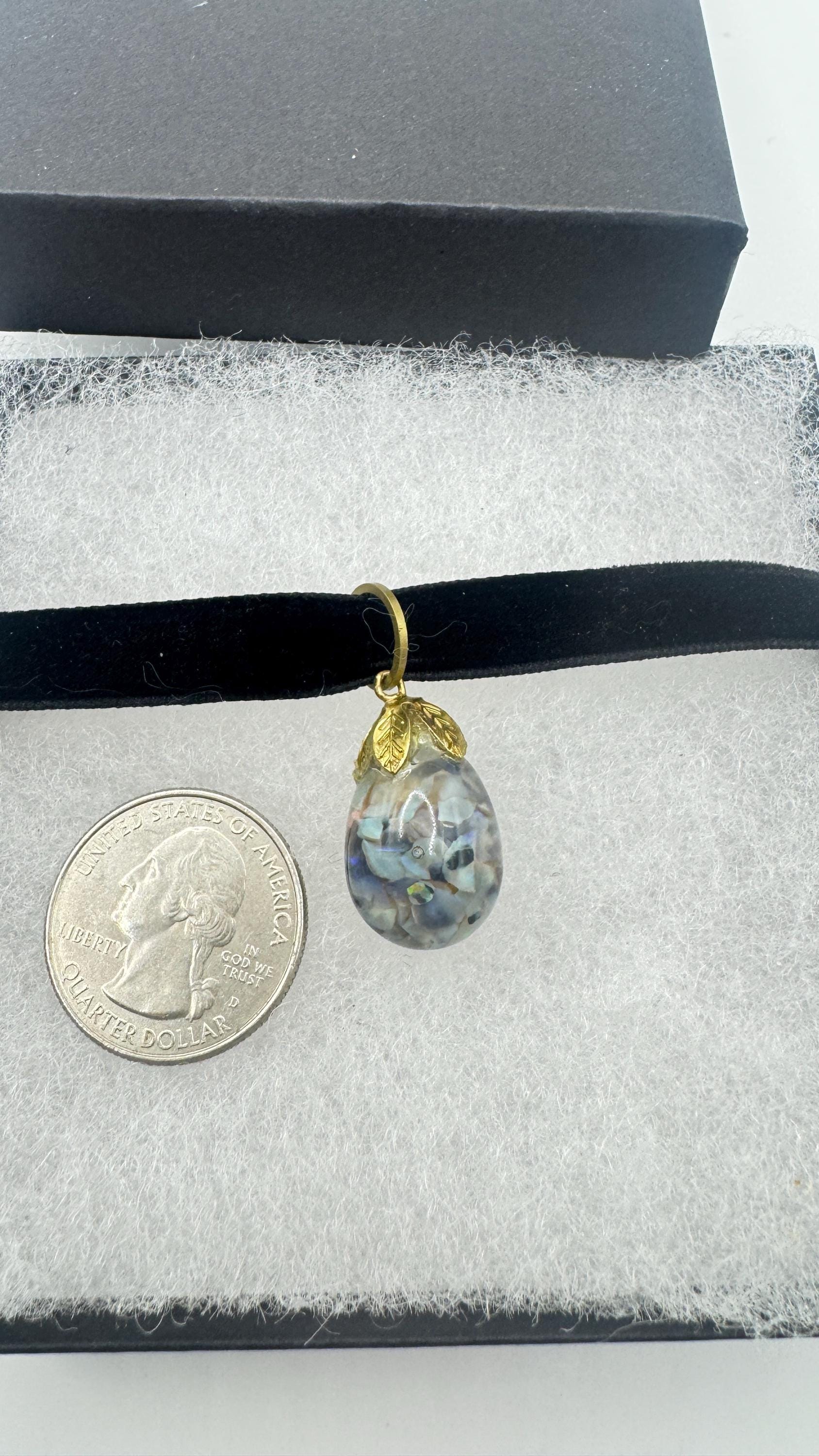 Vintage Blue Floating Opal Choker Pendant Necklace Black Choker