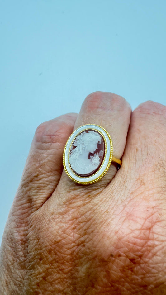 Vintage Cameo 925 Sterling Silver Cocktail Ring