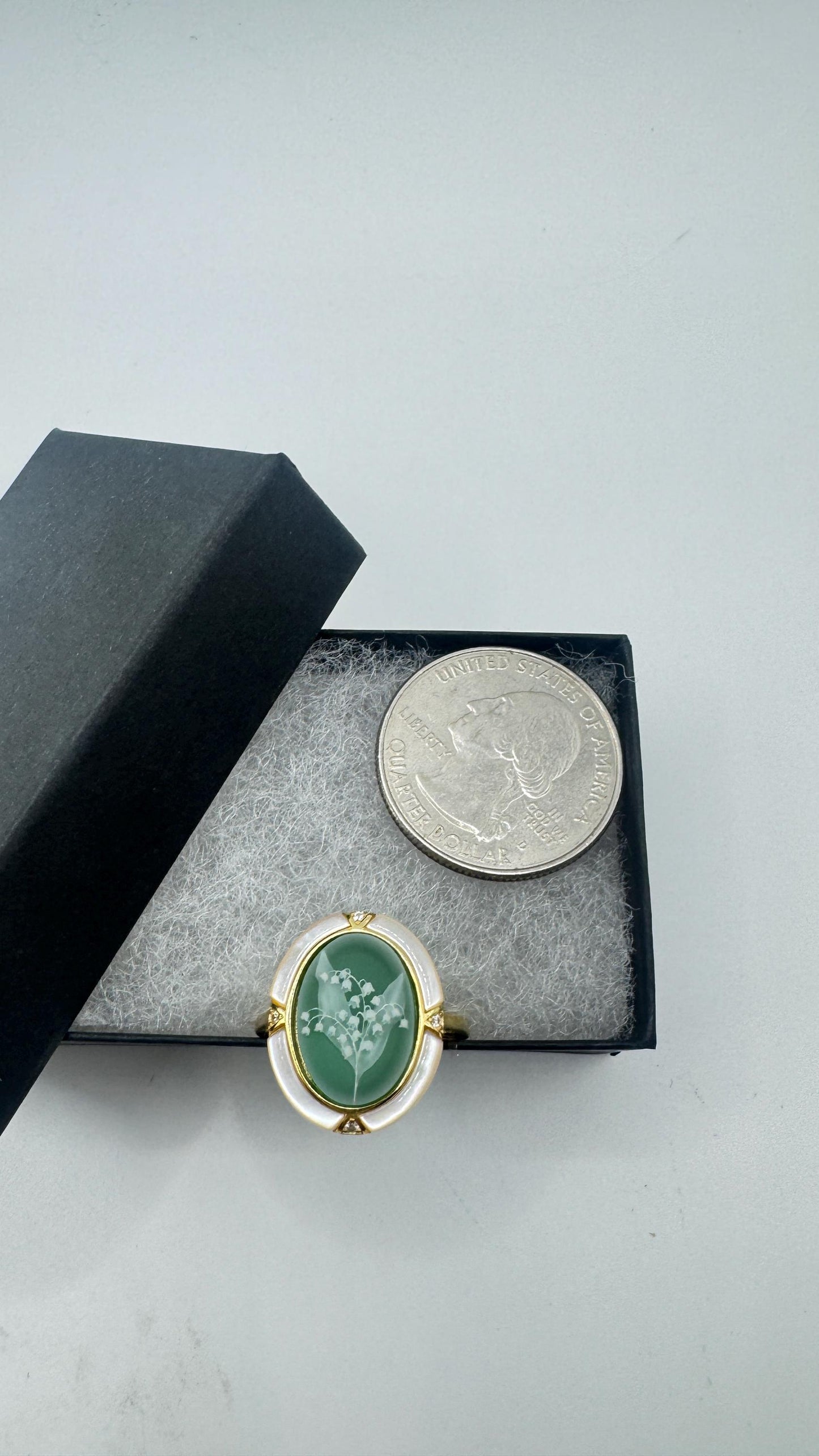 Vintage Lily of the Valley Cameo 925 Sterling Silver Ring
