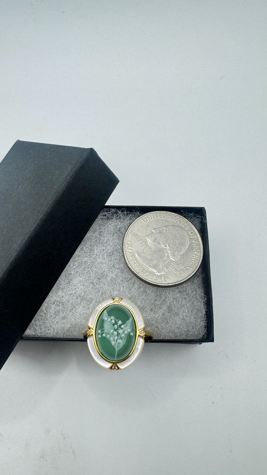 Vintage Lily of the Valley Cameo 925 Sterling Silver Ring