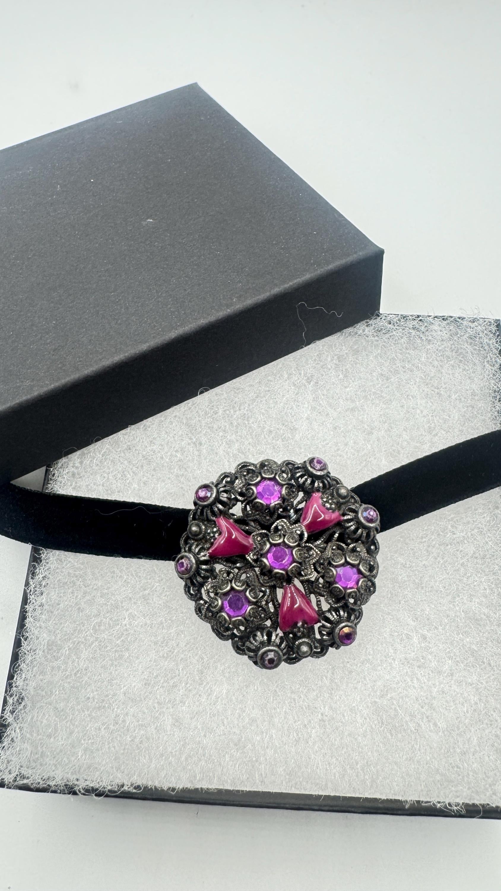 Vintage Rhinestone Purple Crystal Brooch Pin