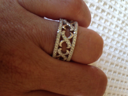 Vintage filigree Cubic Zirconia Crystal Gothic Sterling Silver Wedding ring