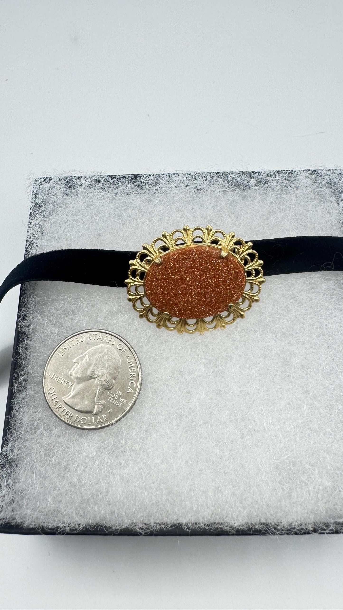 Vintage Tigers Eye Gold Filled Choker Necklace Pin Brooch