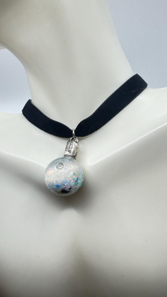 Vintage White Floating Opal Choker Pendant Necklace Black Choker